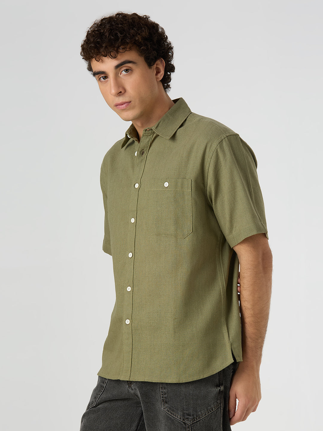 Crackle Half-Sleeves shirt - Basil