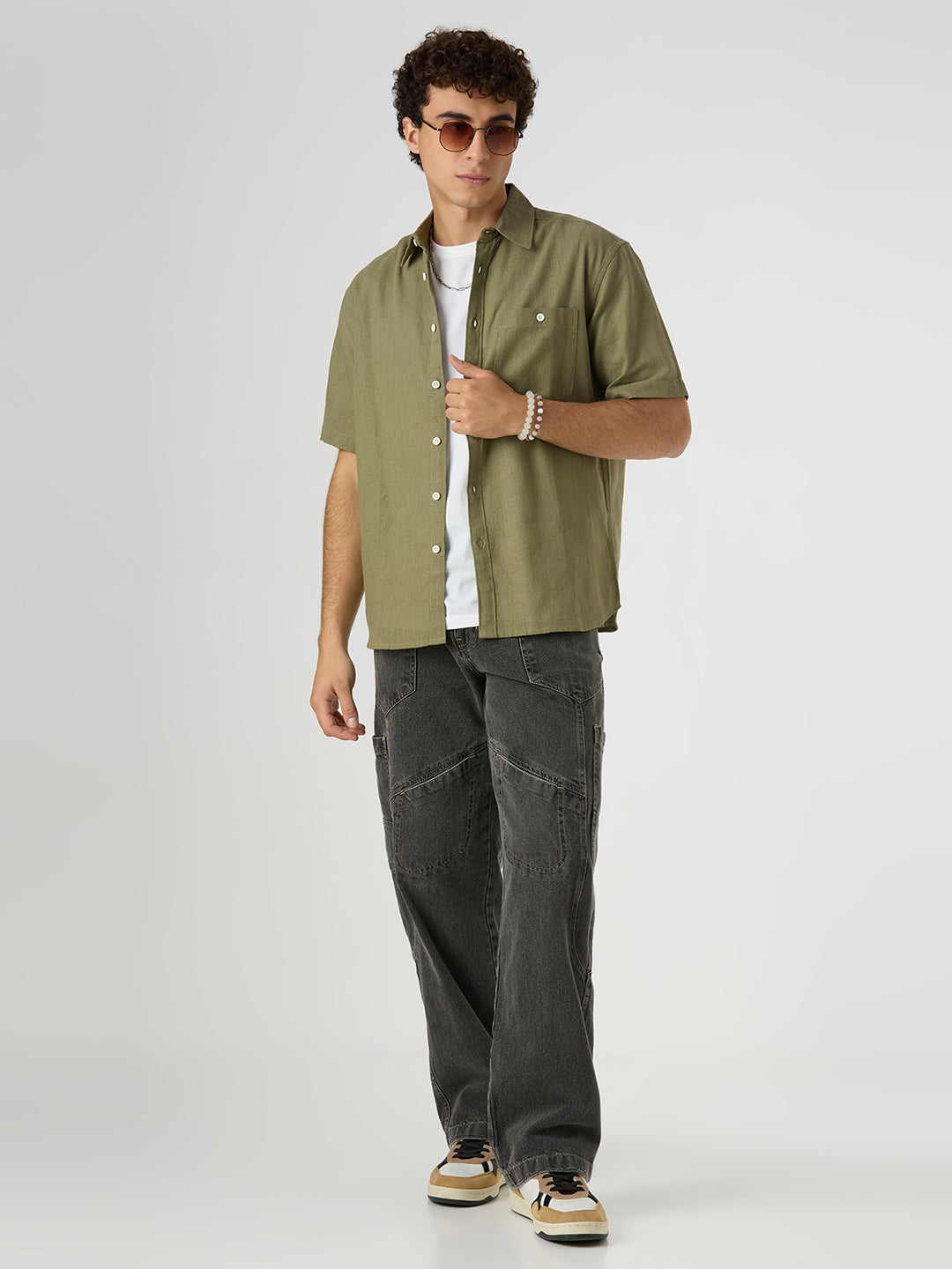 Crackle Half-Sleeves shirt - Basil