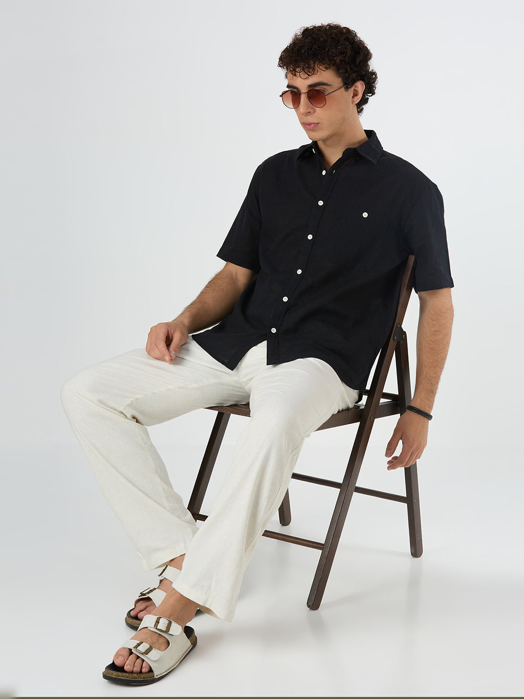 Crackle Half-Sleeves shirt - Black