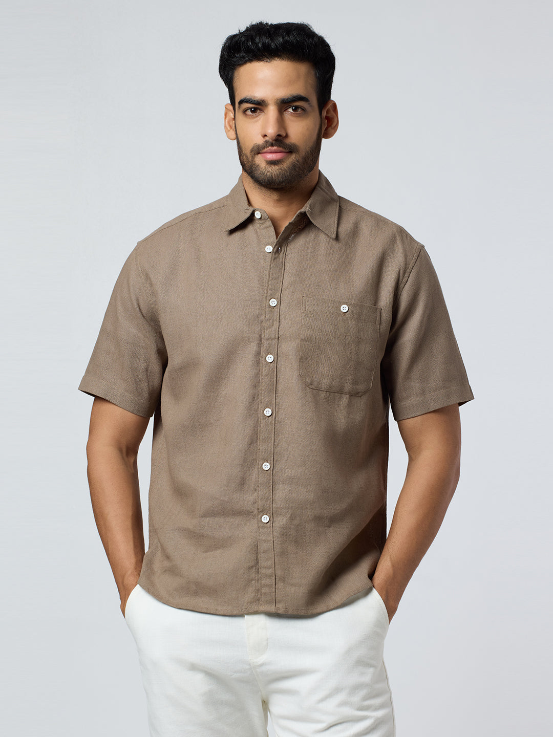 Crackle Half-Sleeves shirt - Brown