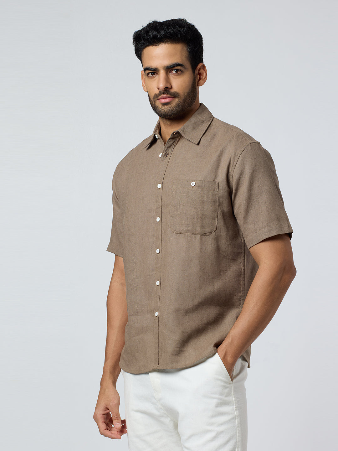 Crackle Half-Sleeves shirt - Brown