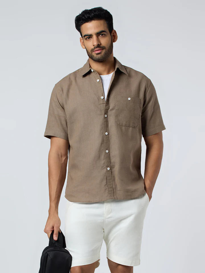 Crackle Half-Sleeves shirt - Brown
