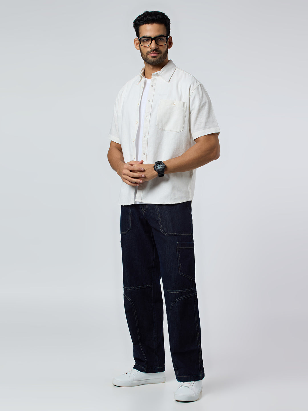 Crackle Half-Sleeves shirt - White