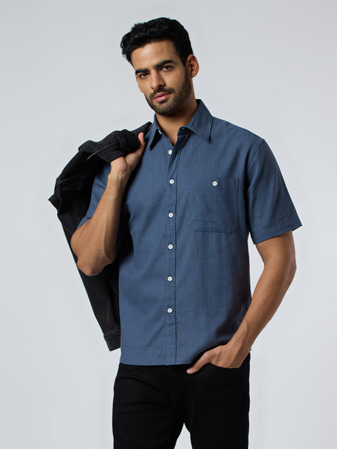 Crackle Half-Sleeves shirt - Blue
