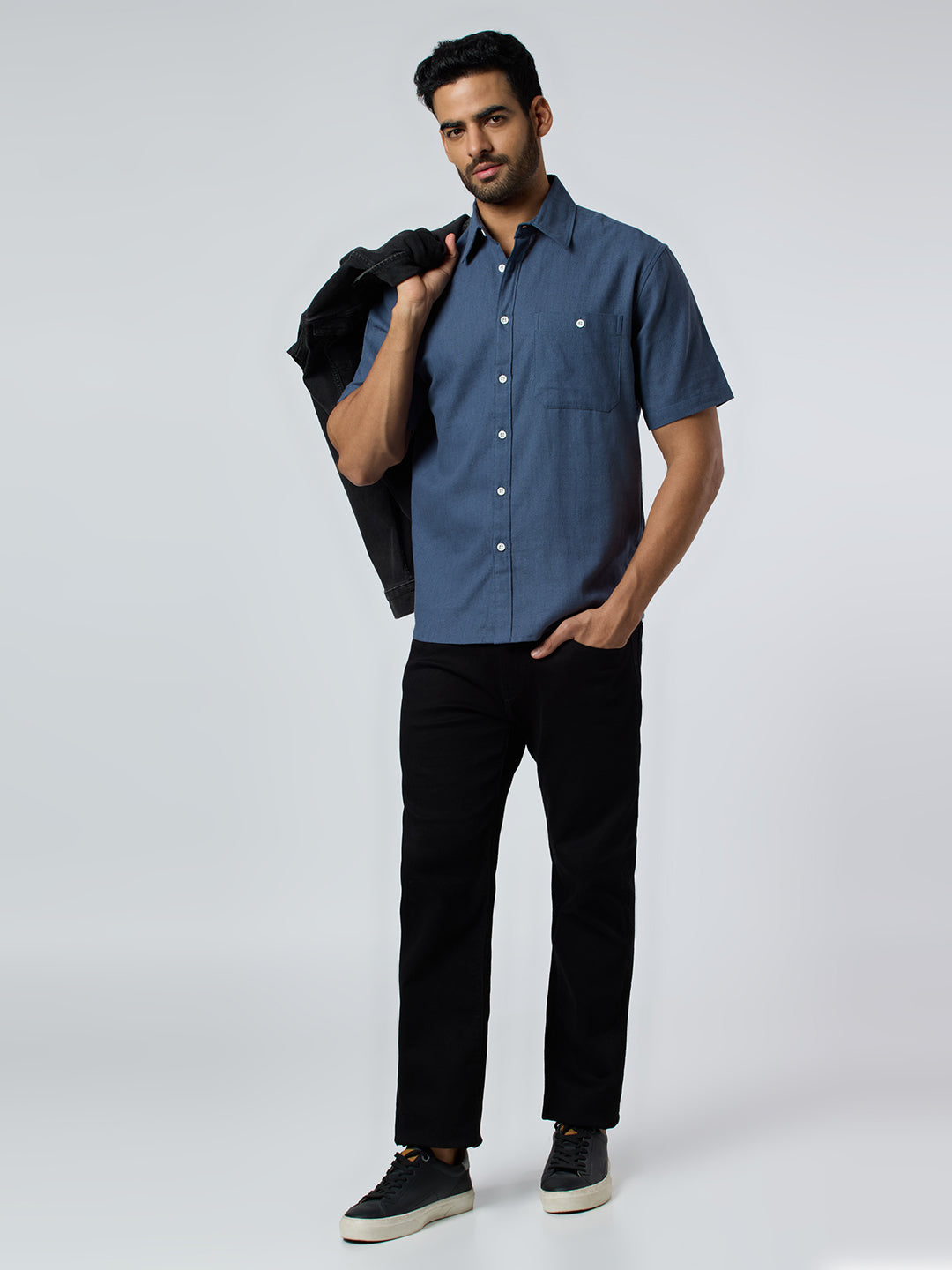 Crackle Half-Sleeves shirt - Blue