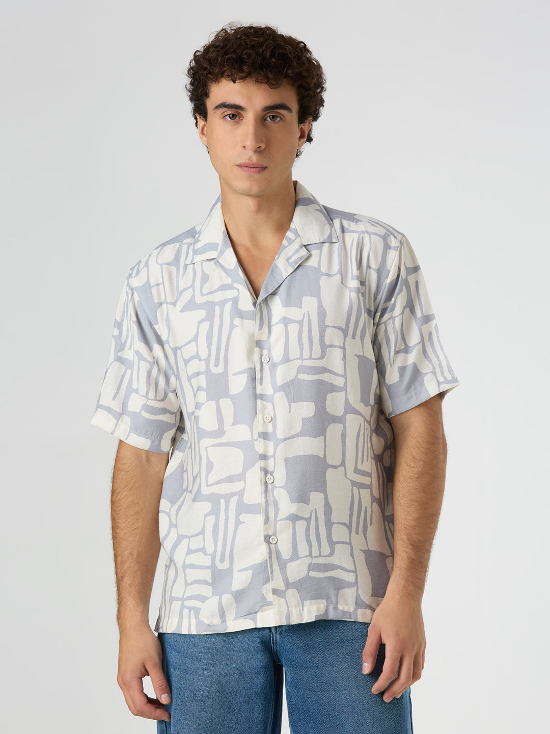 Flint Half-Sleeves Printed Cuban Collar Shirt - Grey