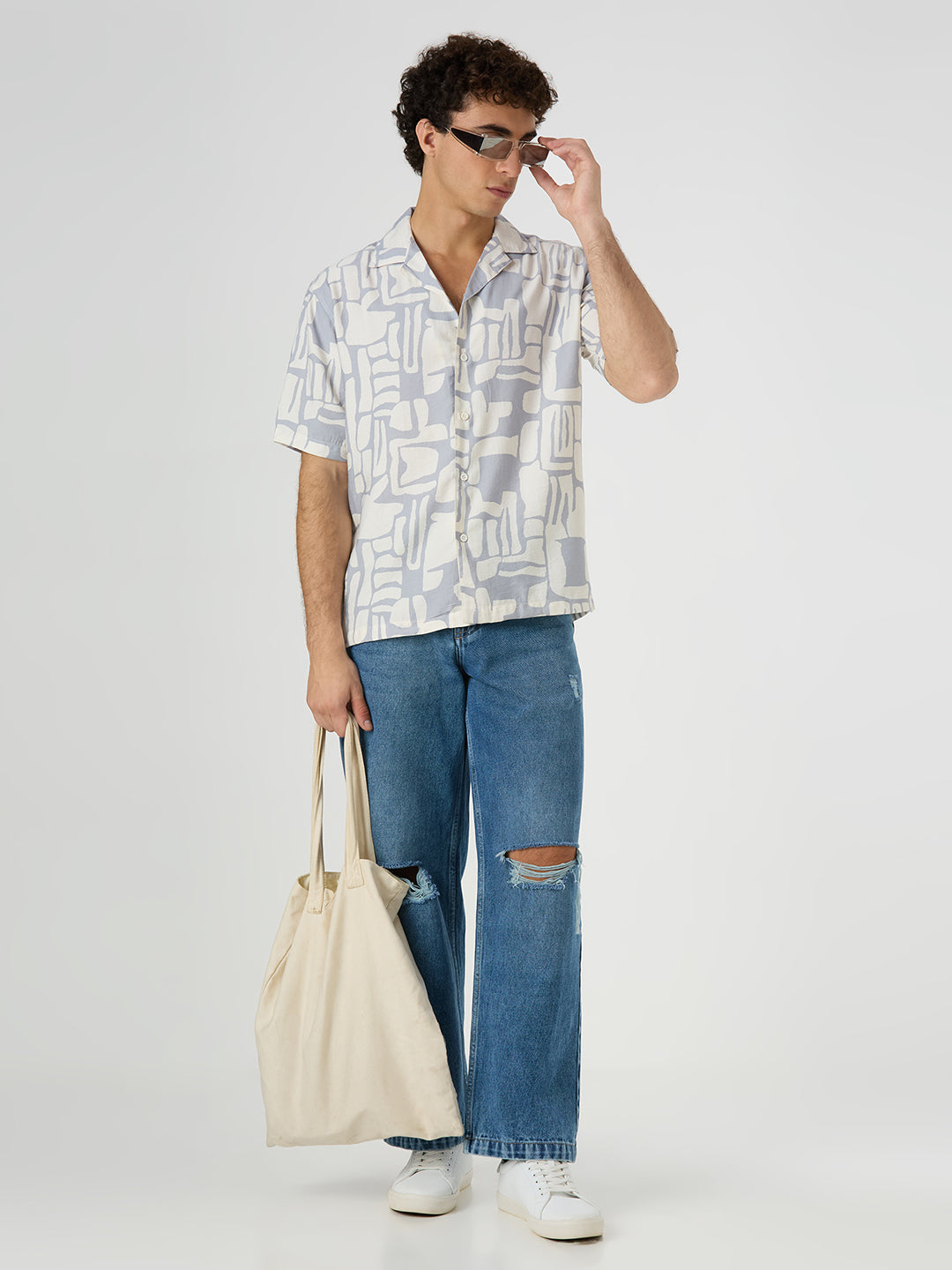 Flint Half-Sleeves Printed Cuban Collar Shirt - Grey