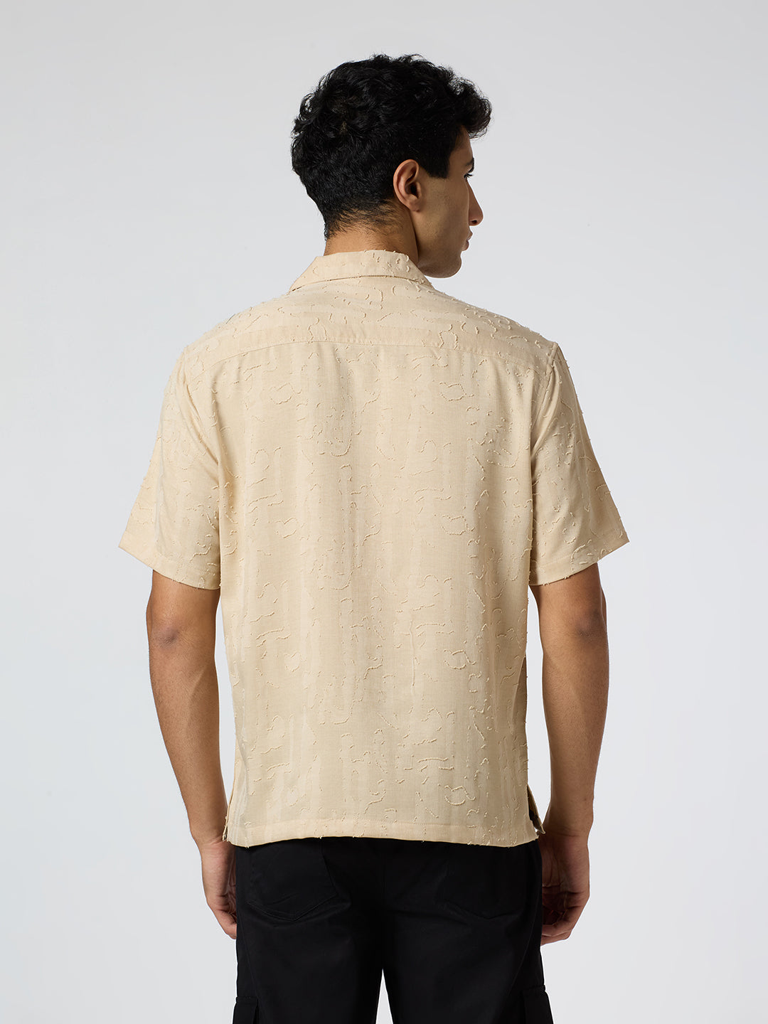 Fossil Half-Sleeves Textured Cuban Collar Shirt - Beige