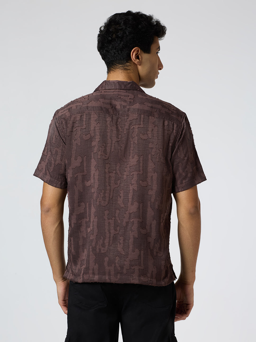 Fossil Half-Sleeves Textured Cuban Collar Shirt - Brown
