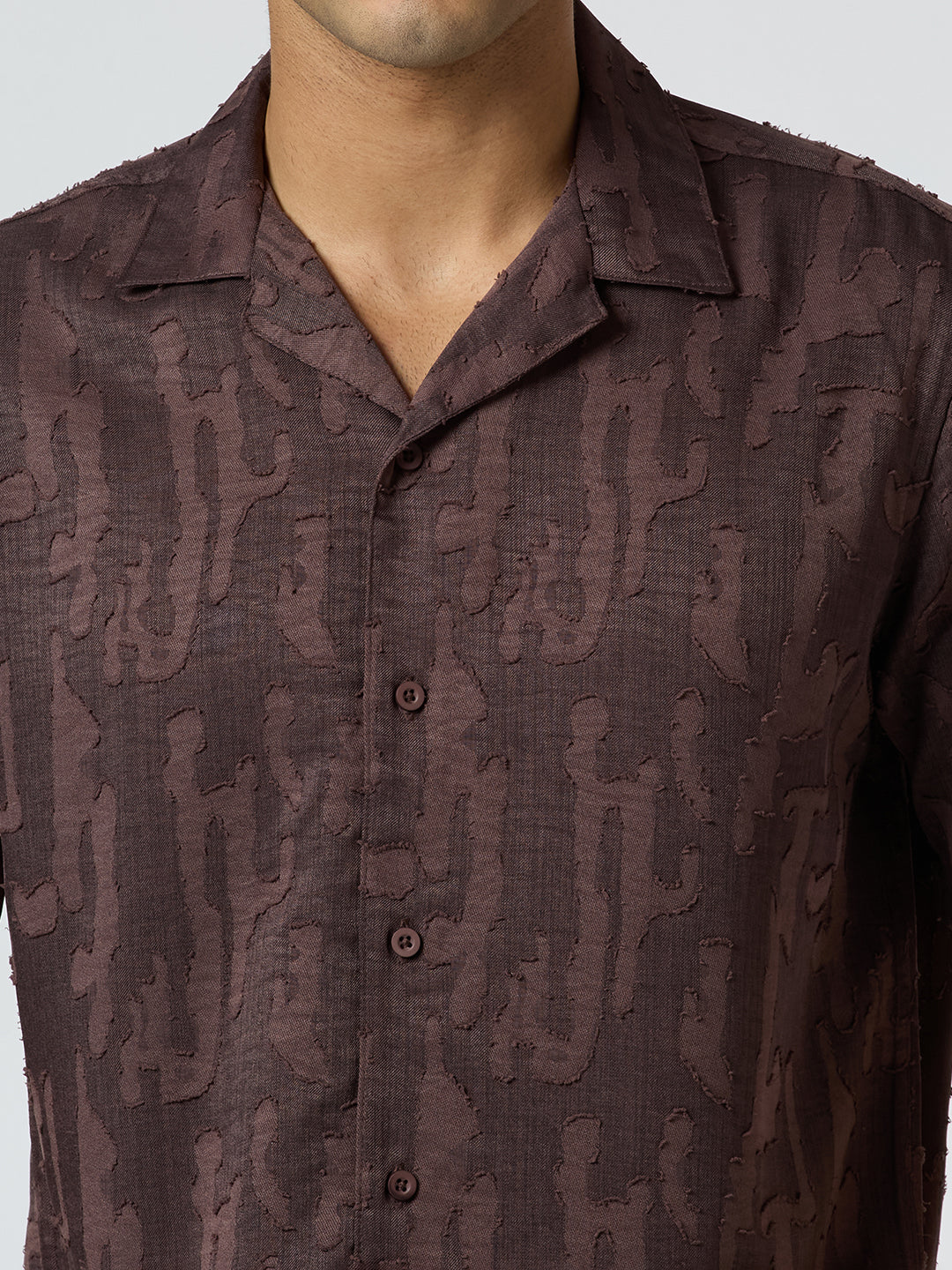 Fossil Half-Sleeves Textured Cuban Collar Shirt - Brown