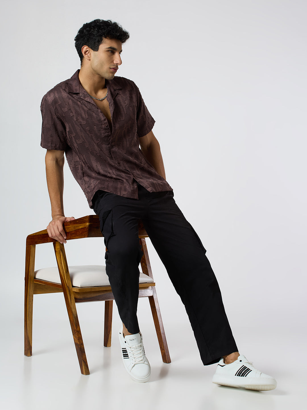 Fossil Half-Sleeves Textured Cuban Collar Shirt - Brown