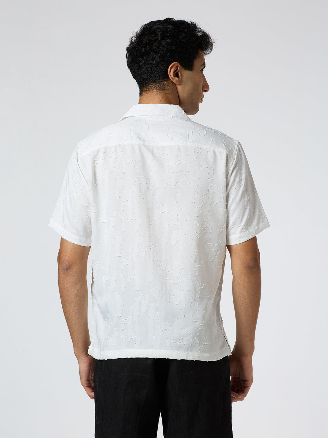 Fossil Half-Sleeves Textured Cuban Collar Shirt - White