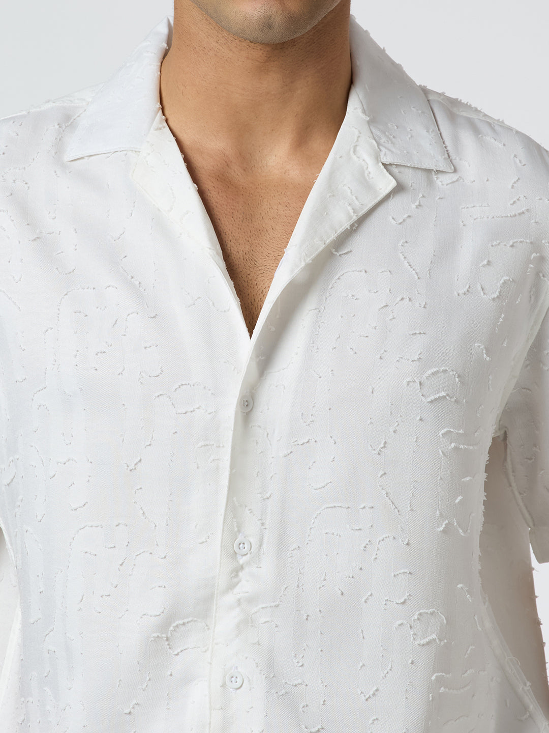 Fossil Half-Sleeves Textured Cuban Collar Shirt - White