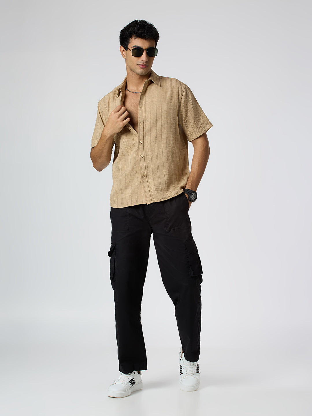 Gridplay Half-Sleeves Striped shirt - Beige