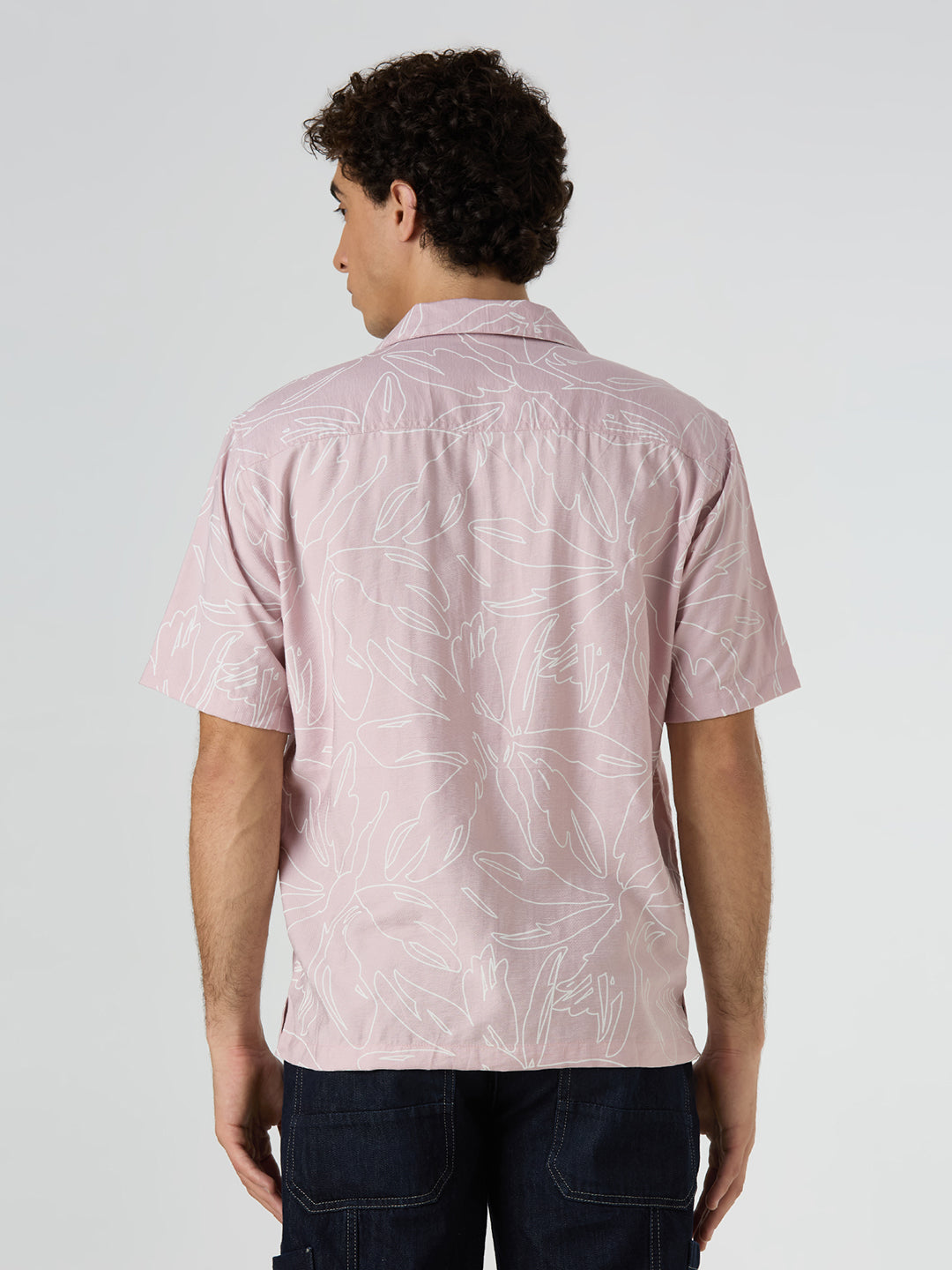 Herb Half-Sleeves Printed Cuban Collar Shirt - Pink