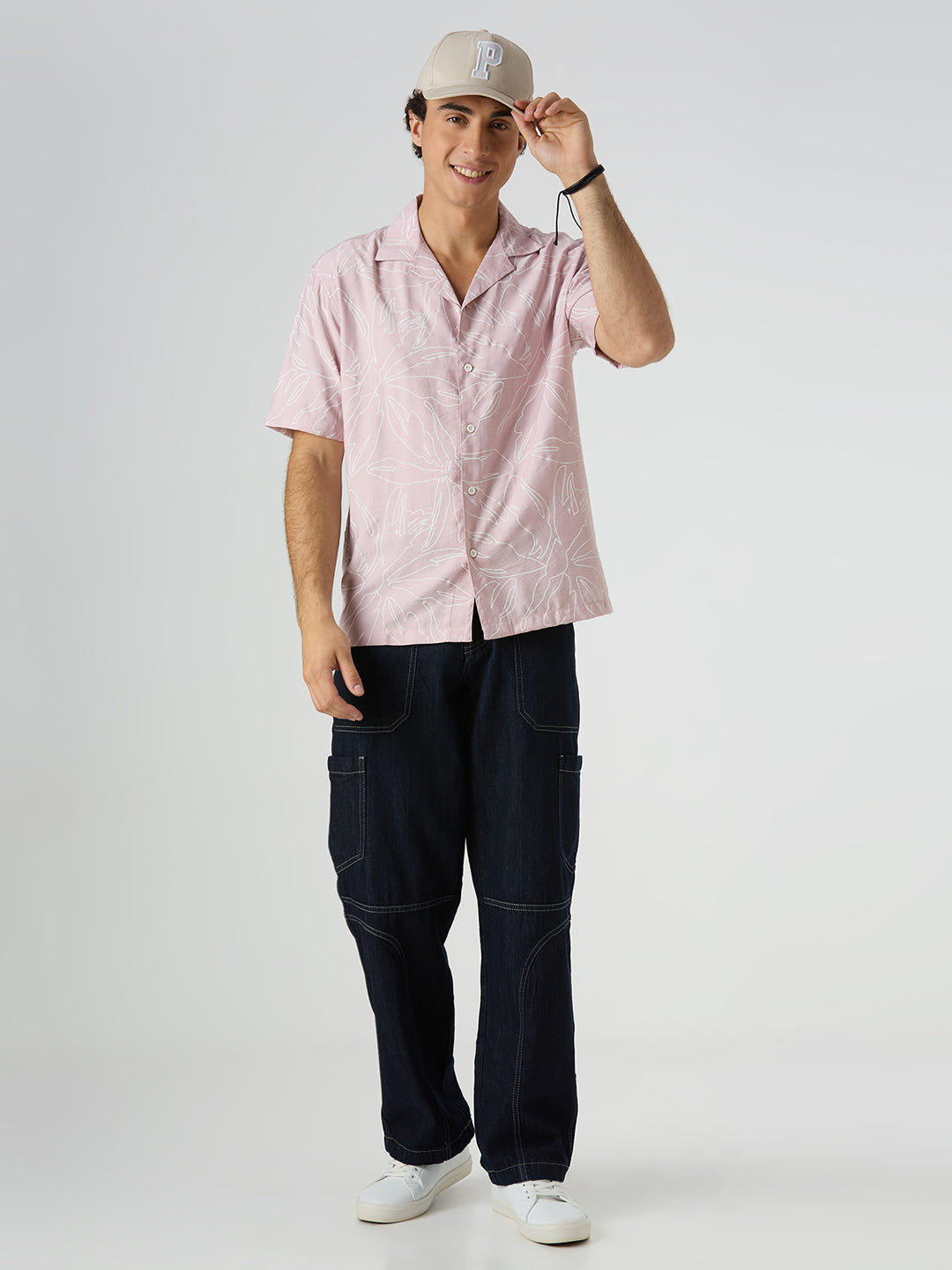 Herb Half-Sleeves Printed Cuban Collar Shirt - Pink