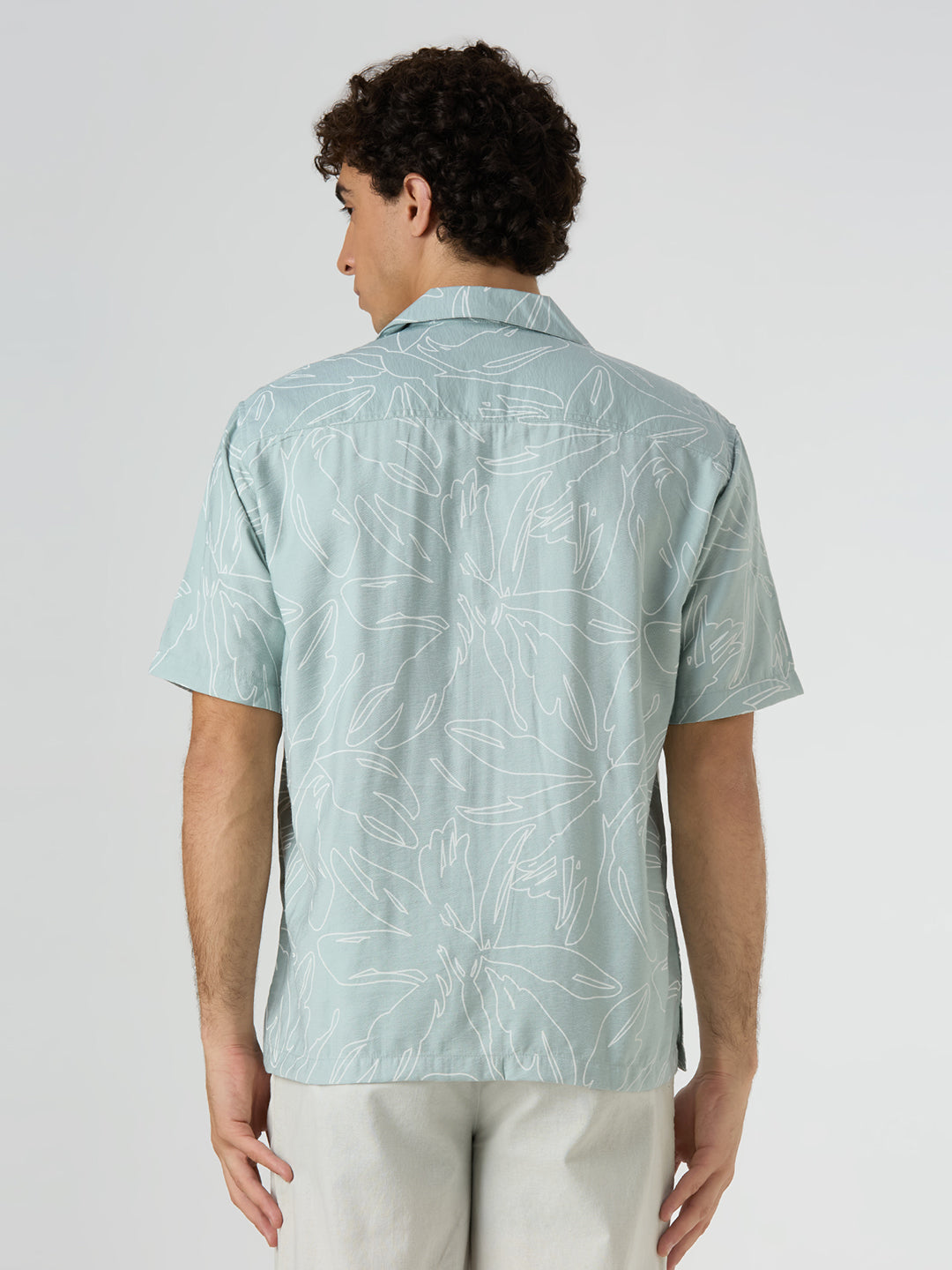 Herb Half-Sleeves Printed Cuban Collar Shirt - Sea Green