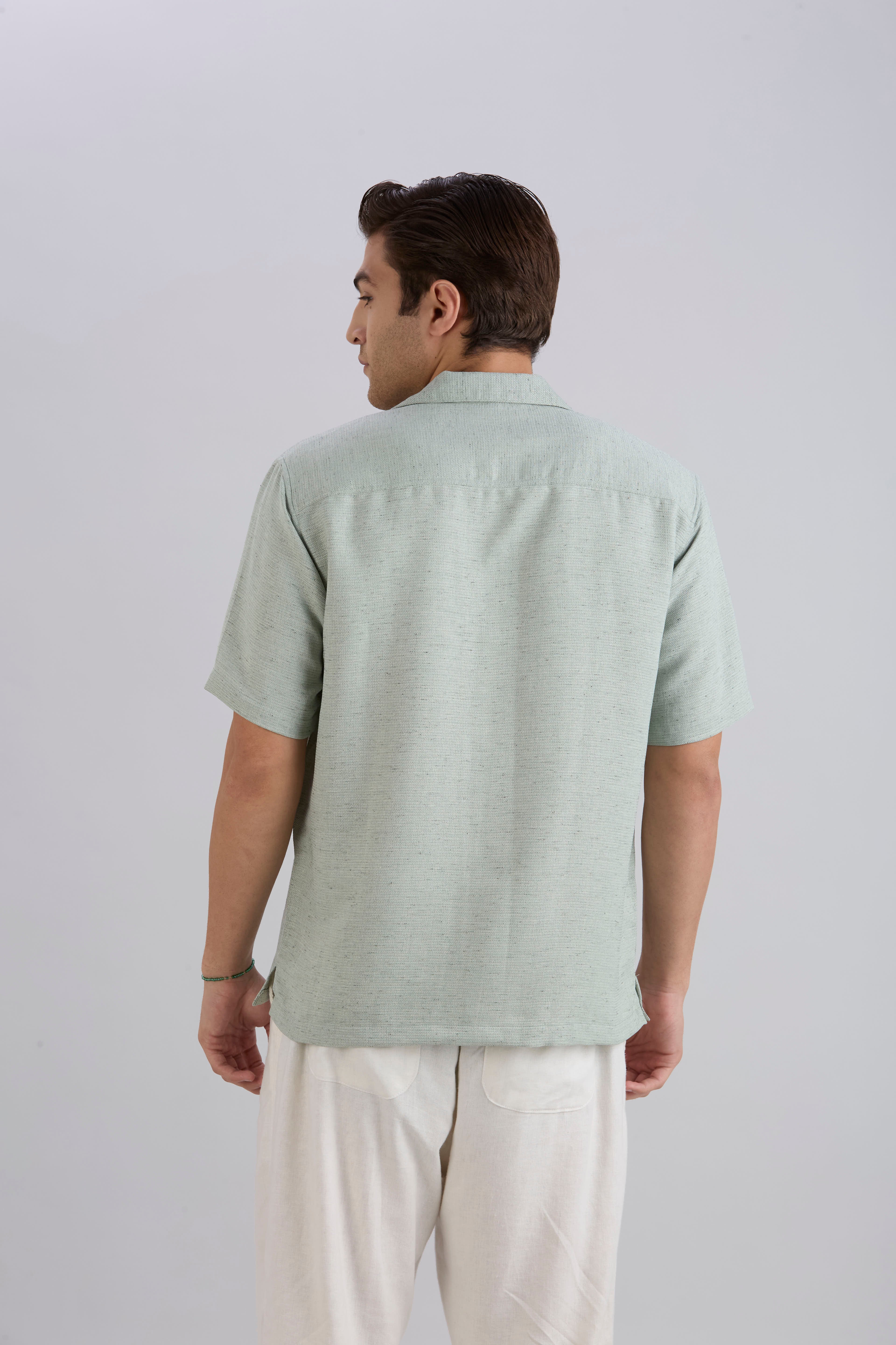 Matrix Half-Sleeves Double Pocket Cuban Collar Shirt - Green