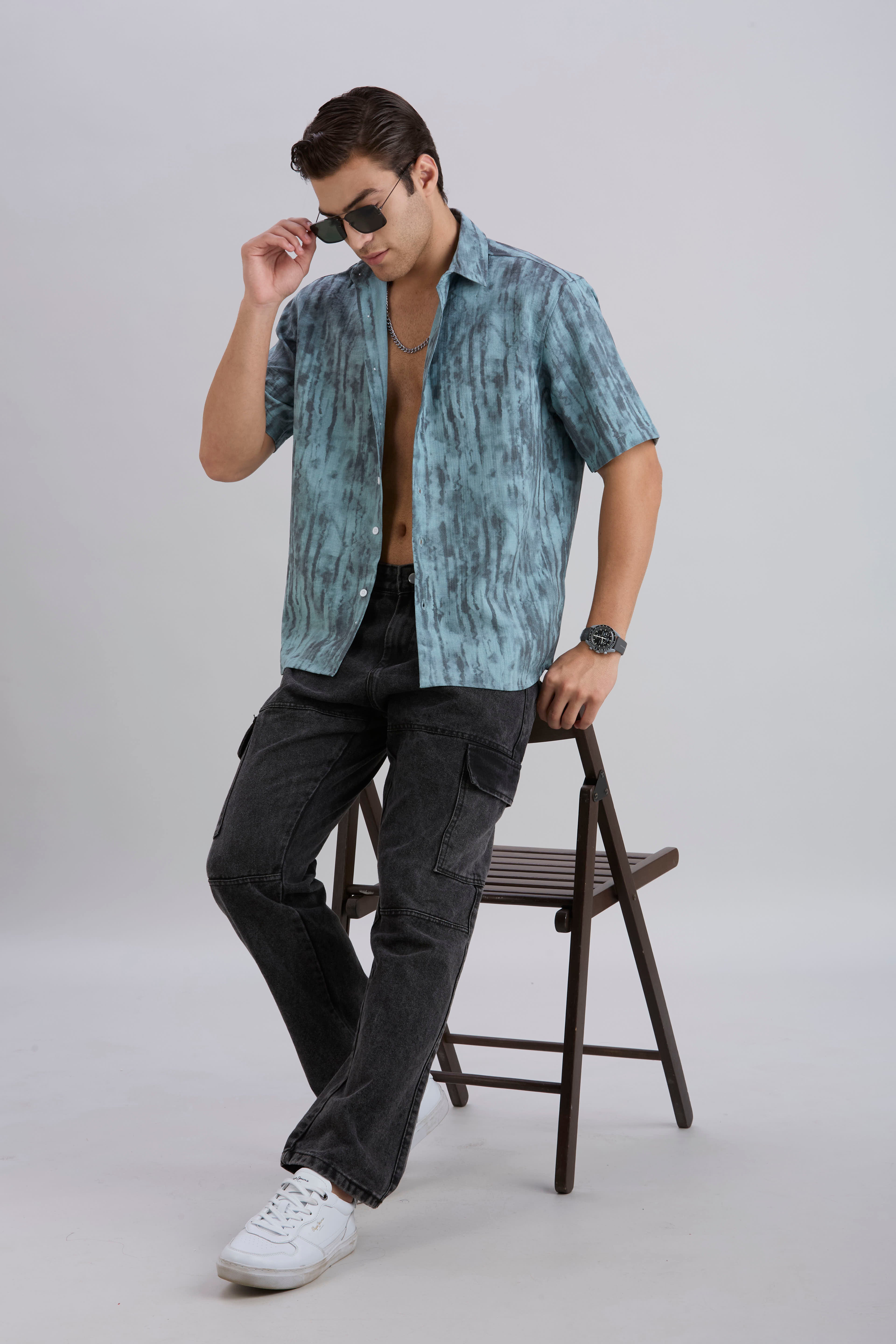 Mist Half-Sleeves Textured shirt - Blue