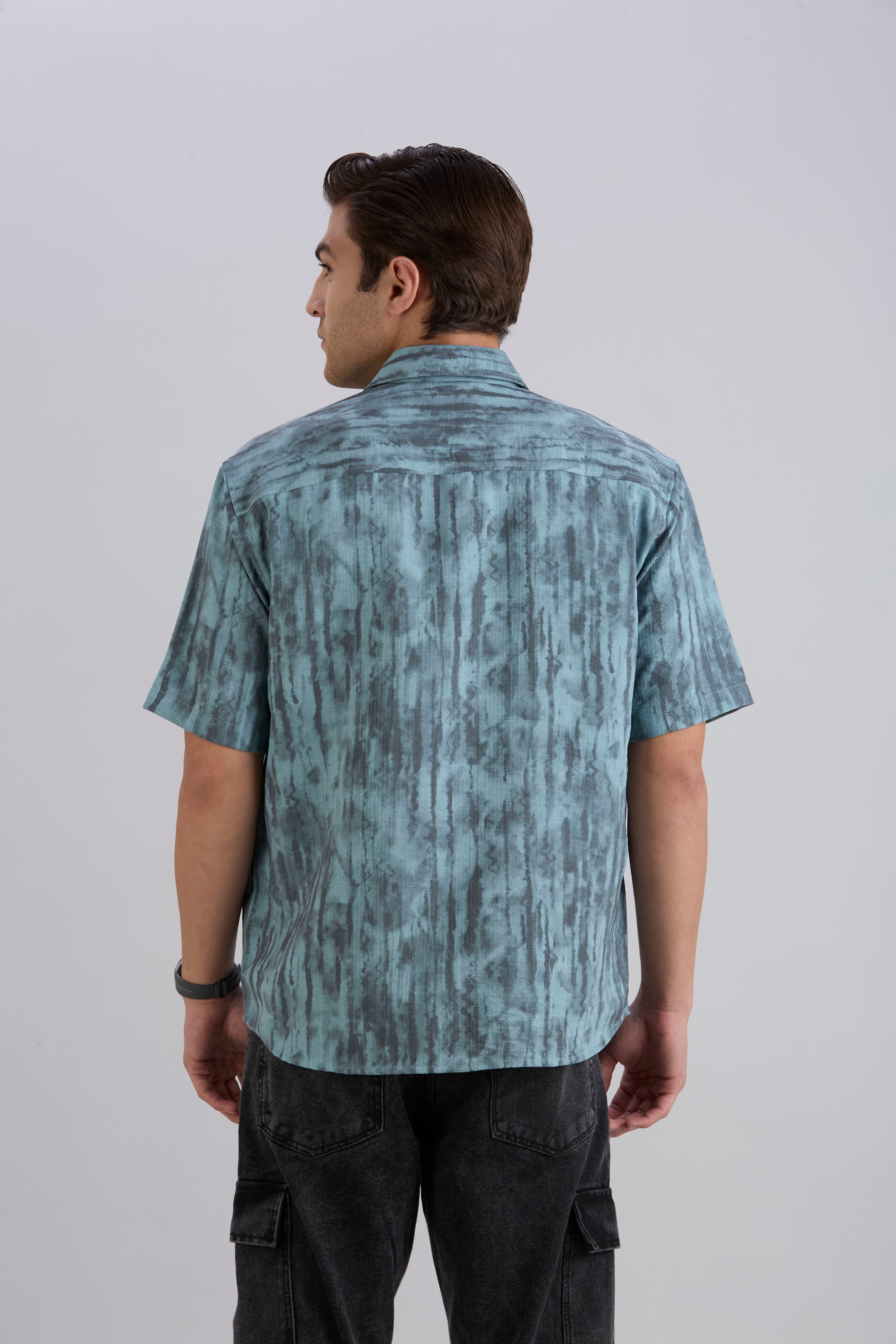 Mist Half-Sleeves Textured shirt - Blue