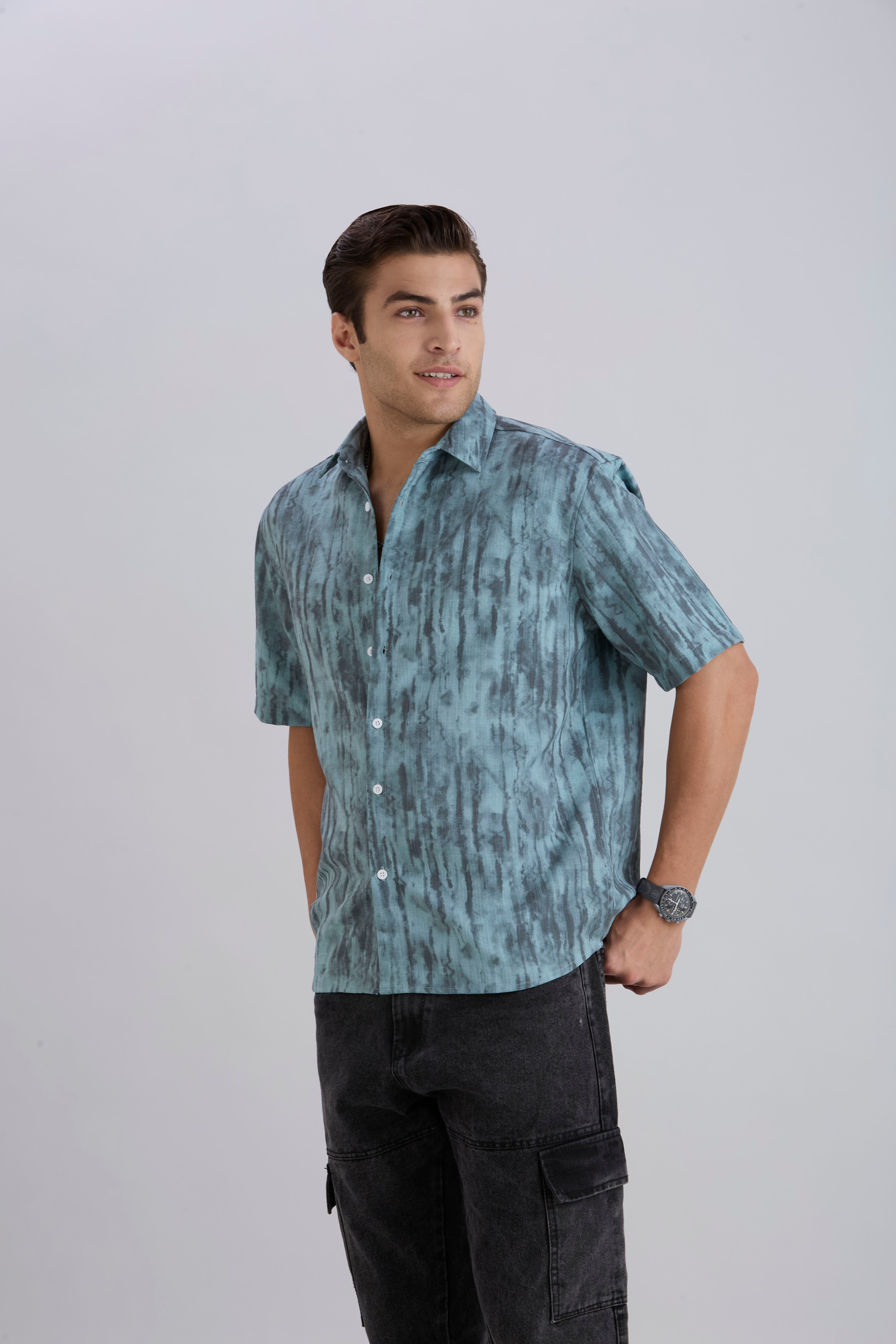 Mist Half-Sleeves Textured shirt - Blue