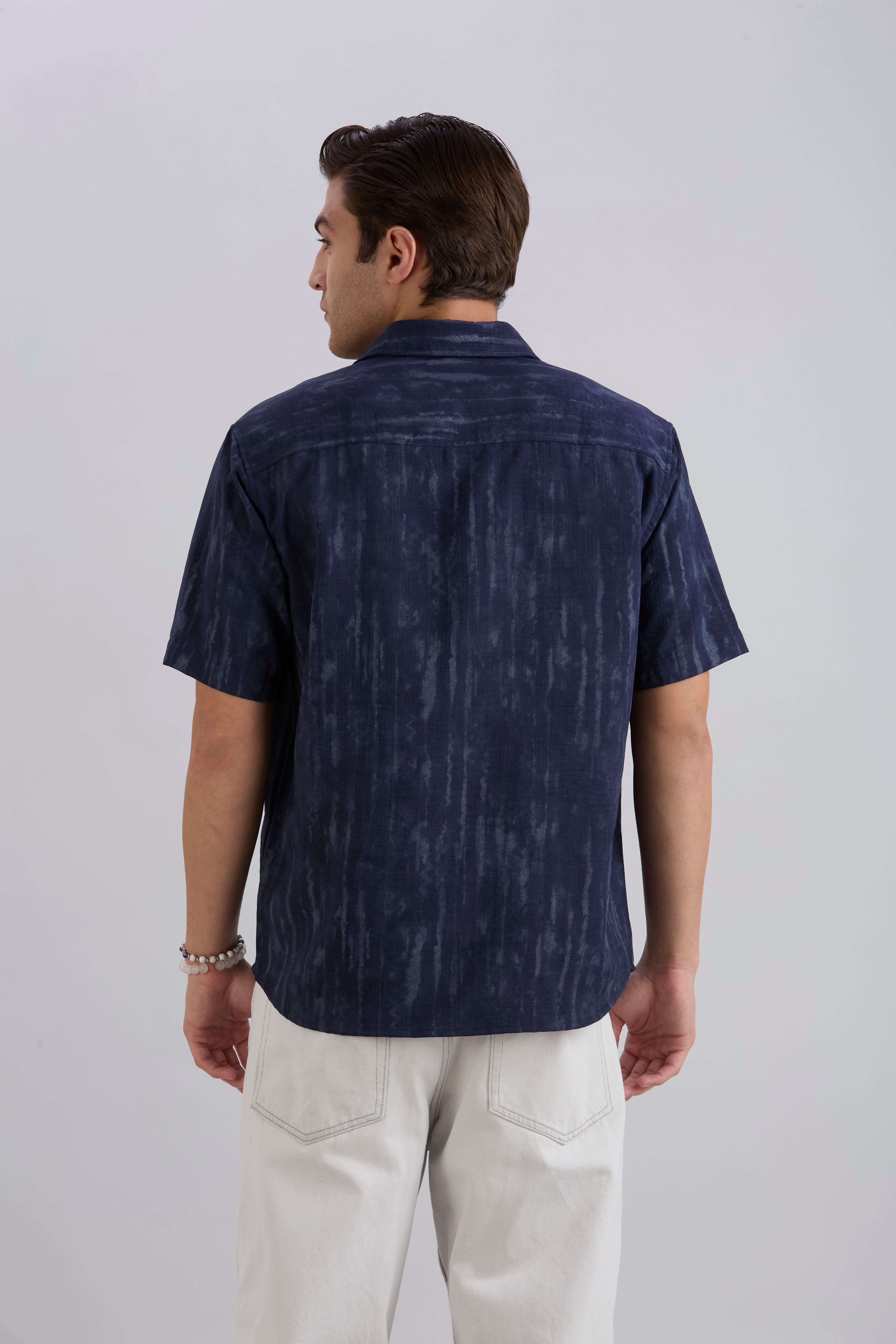 Mist Half-Sleeves Textured shirt - Navy Blue
