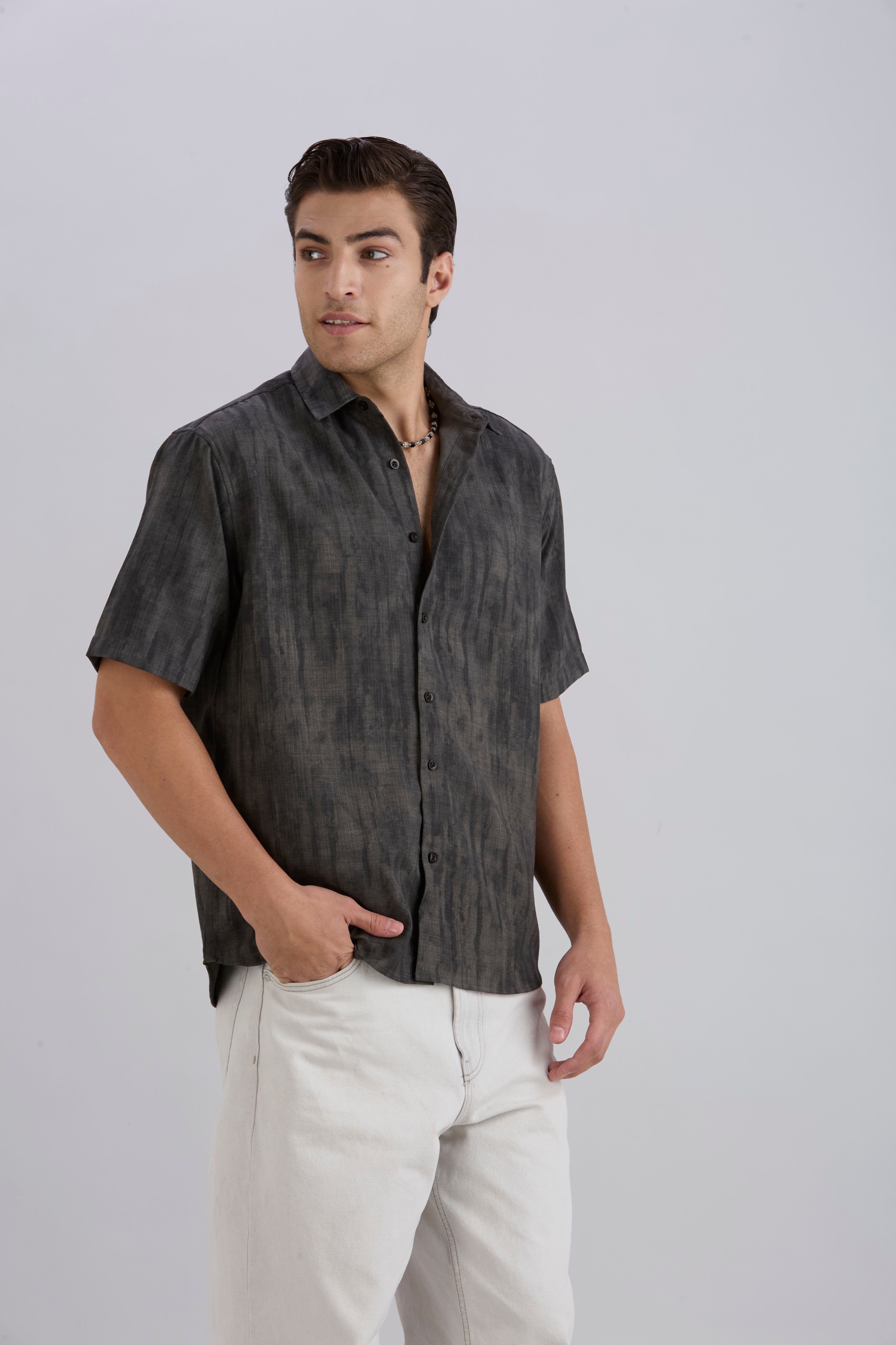 Mist Half-Sleeves Textured shirt - Grey