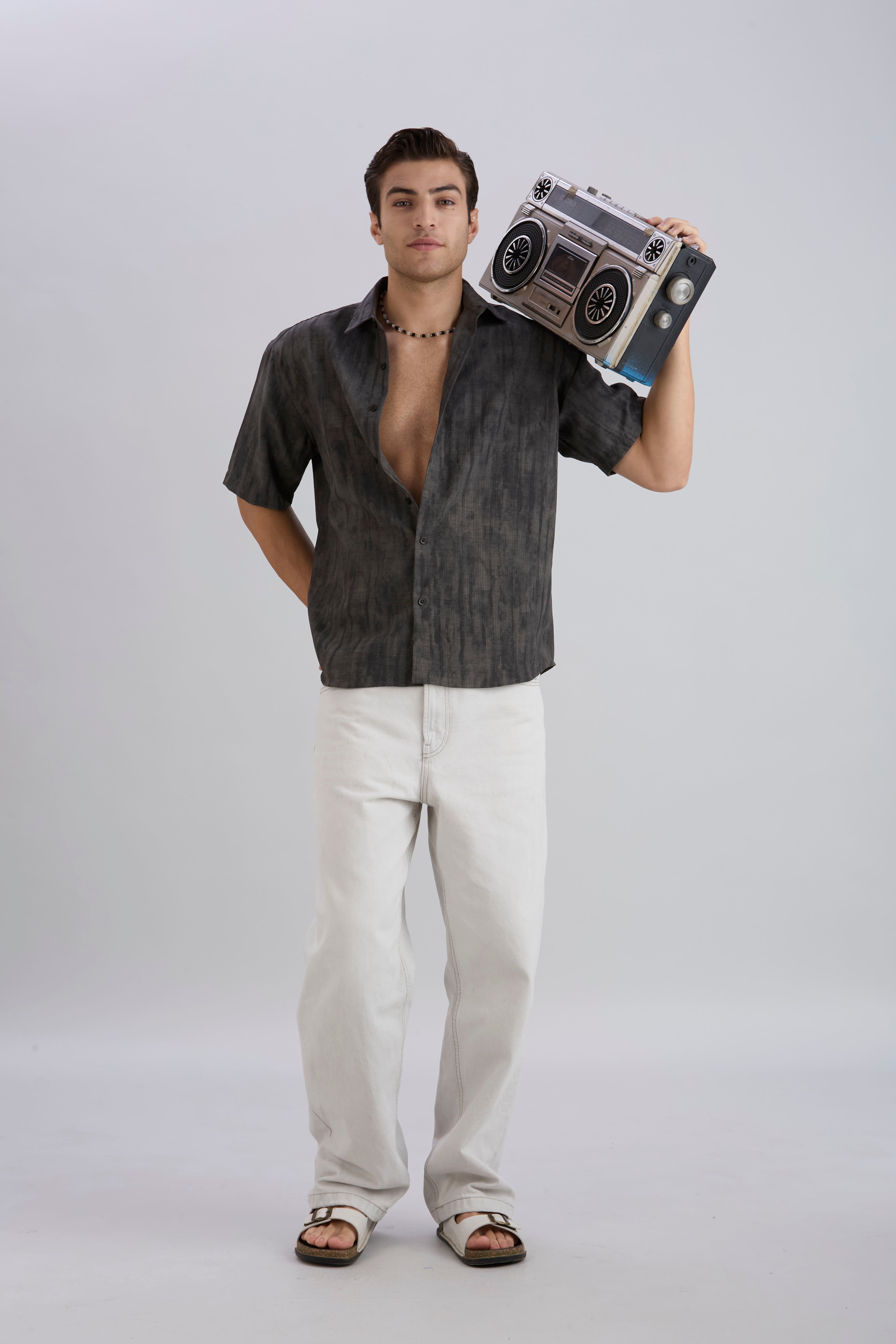 Mist Half-Sleeves Textured shirt - Grey