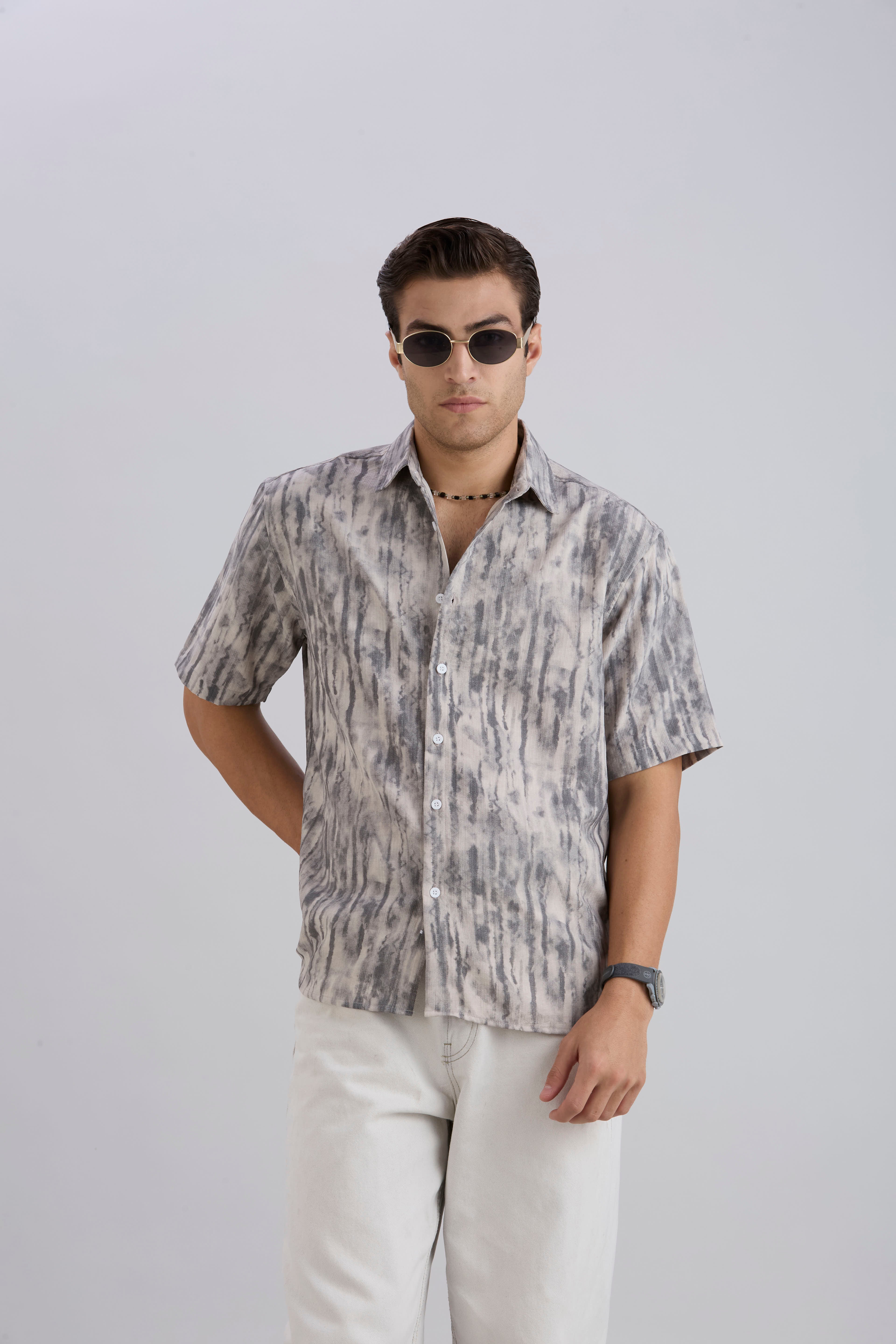 Mist Half-Sleeves Textured shirt - Beige