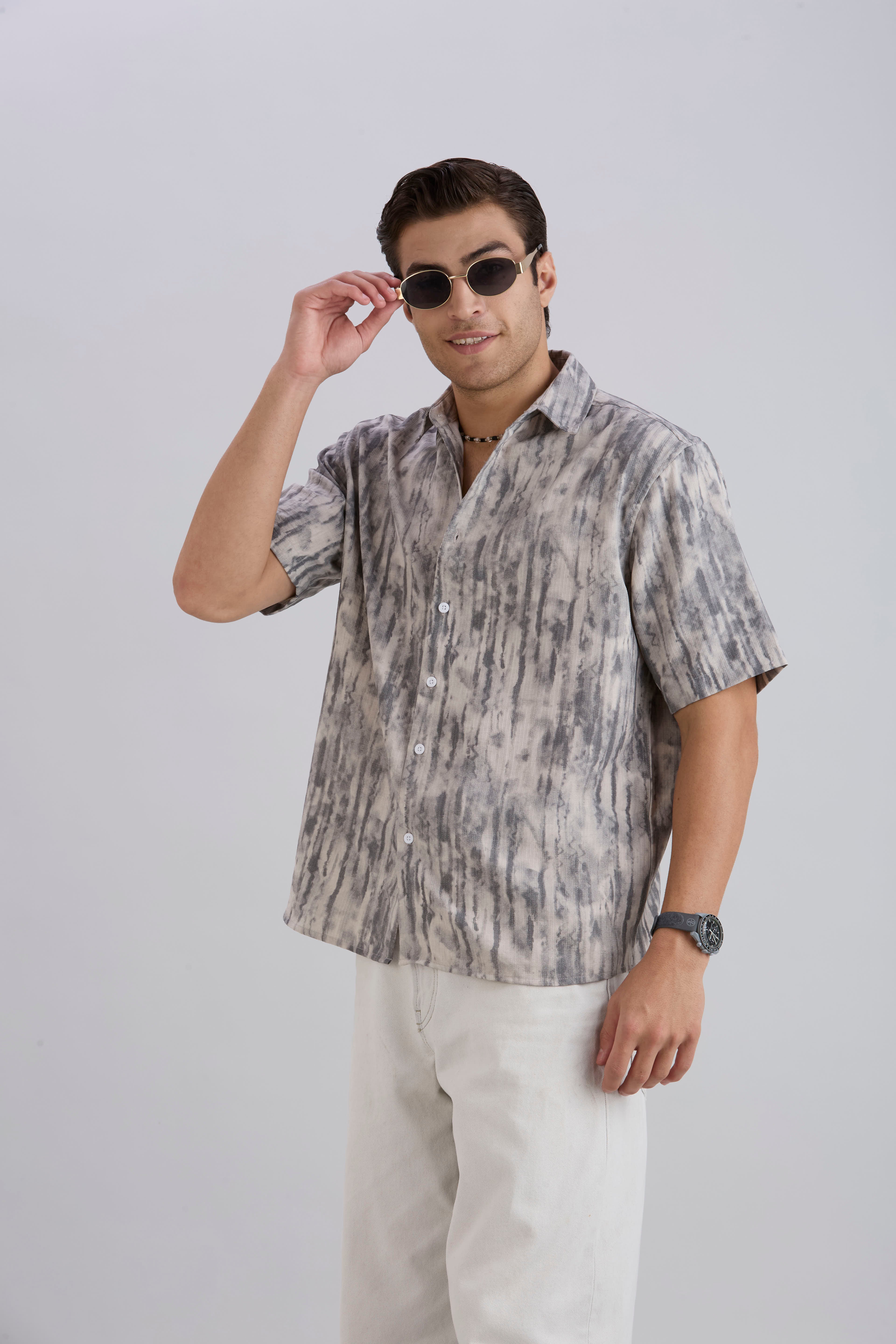 Mist Half-Sleeves Textured shirt - Beige