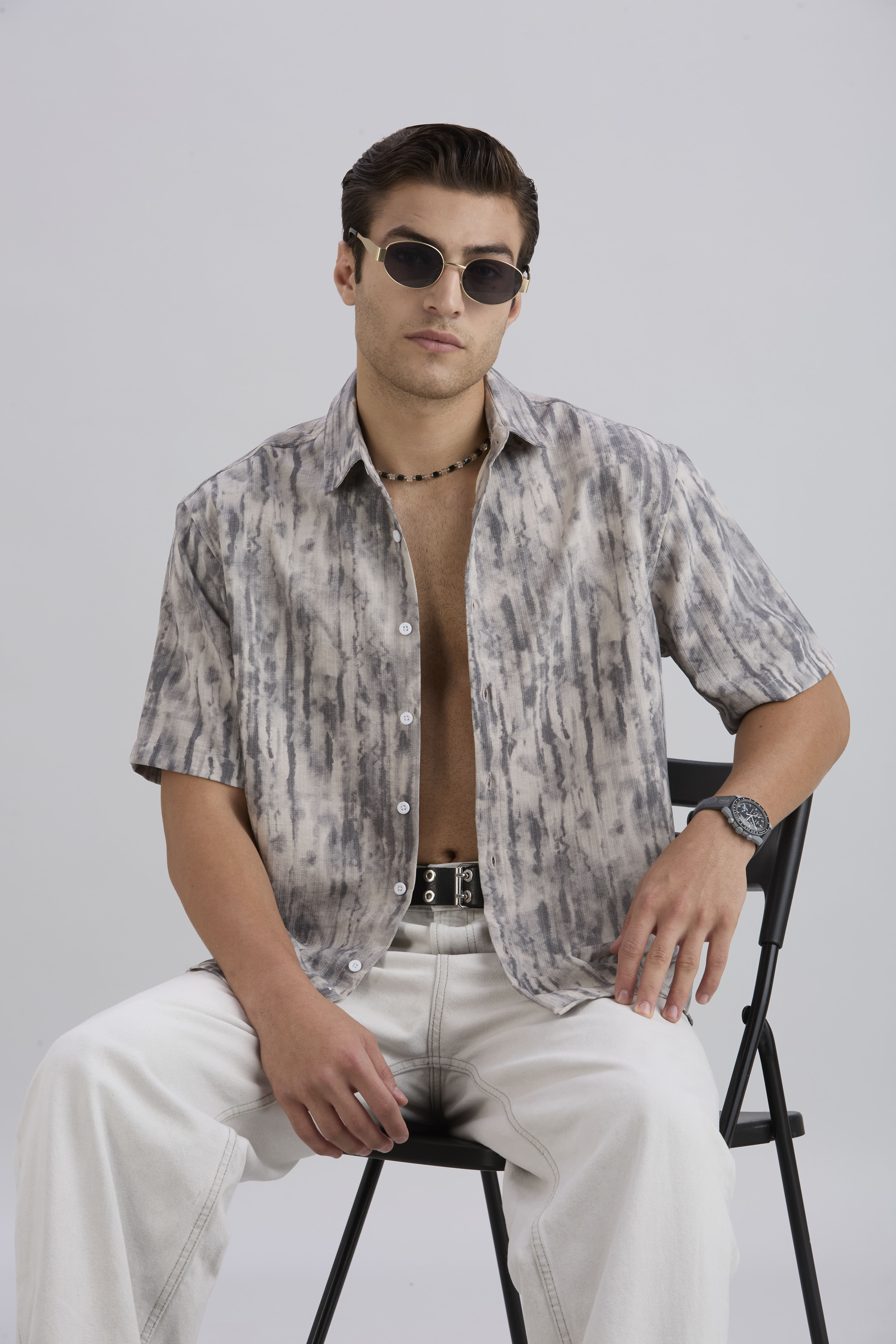 Mist Half-Sleeves Textured shirt - Beige