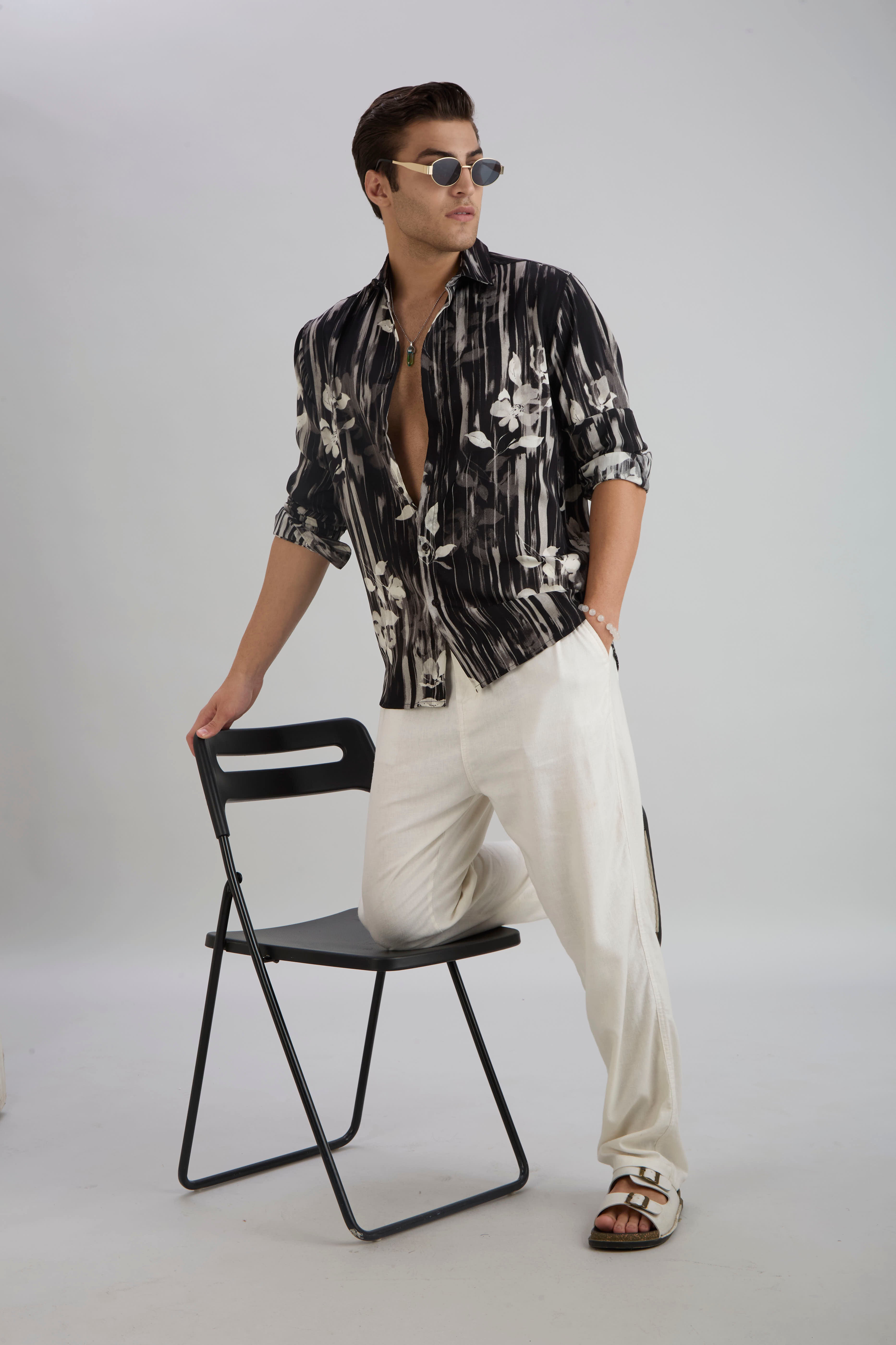 Petal Printed Shirt - Black