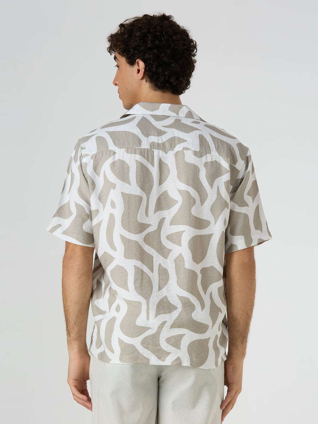 Pebble Half-Sleeves Printed Cuban Collar Shirt - Sand
