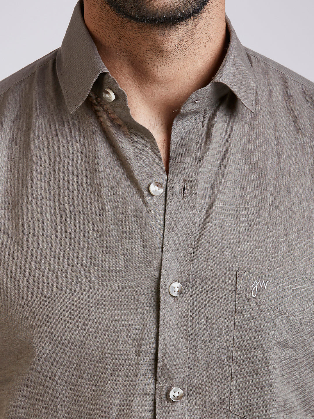 Mozark - Linen Half Sleeve Shirt - Ash grey