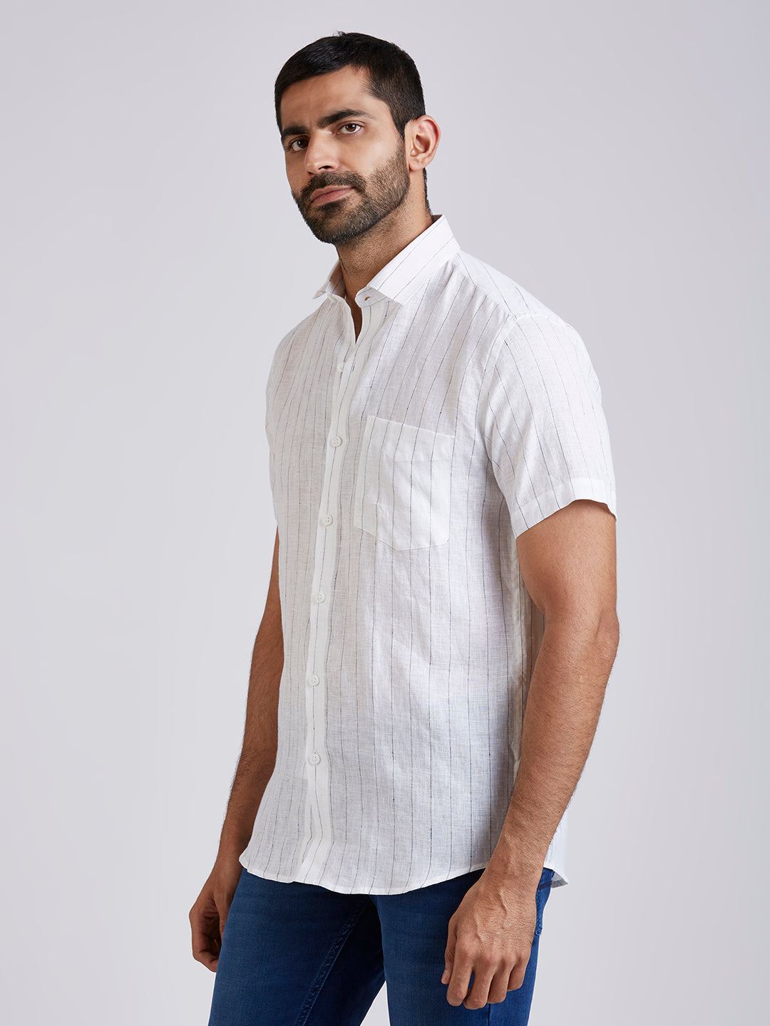 Milky - Pure Linen stripe shirt
