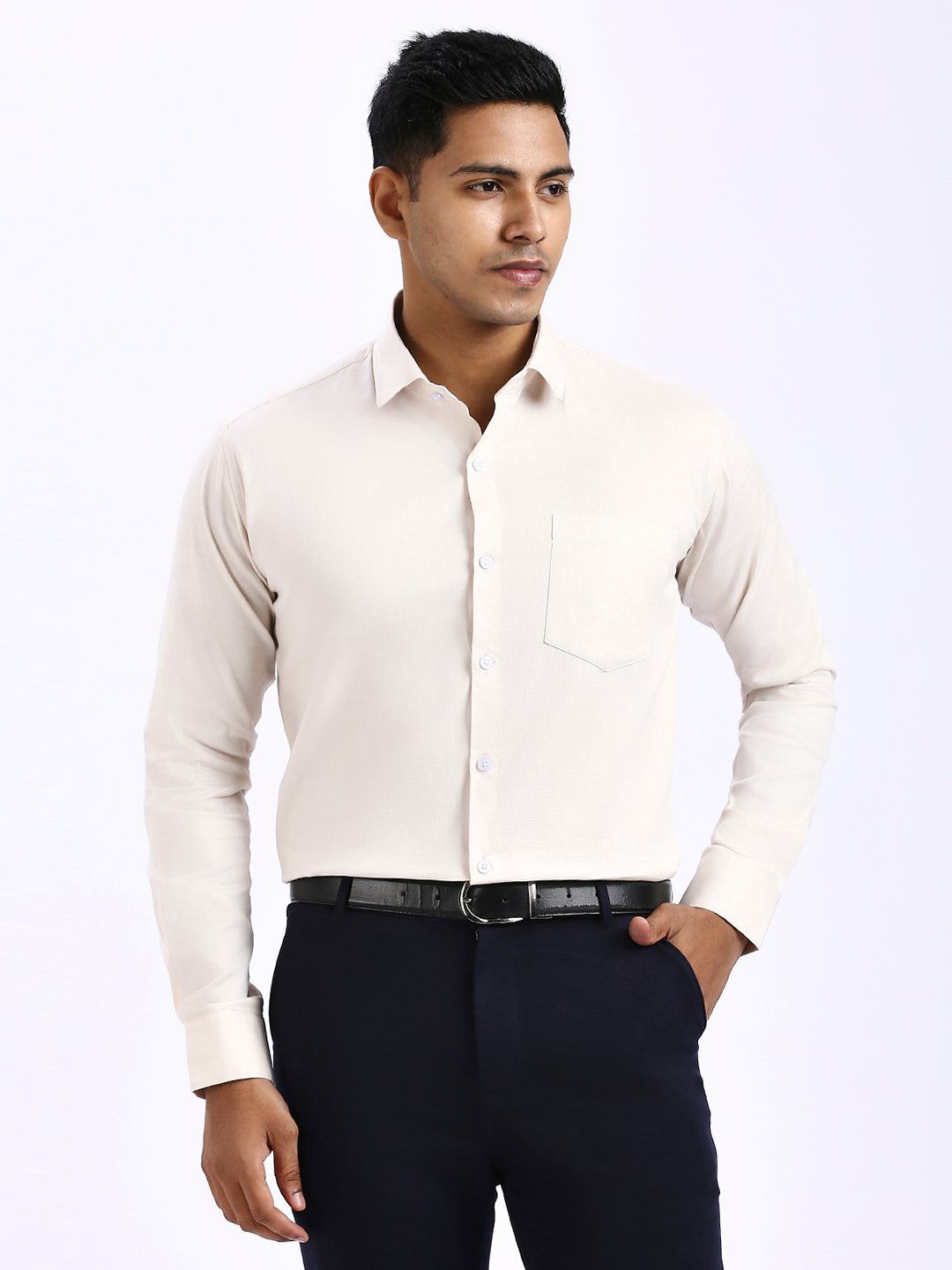 Denver - Classic Dobby Shirt - Beige