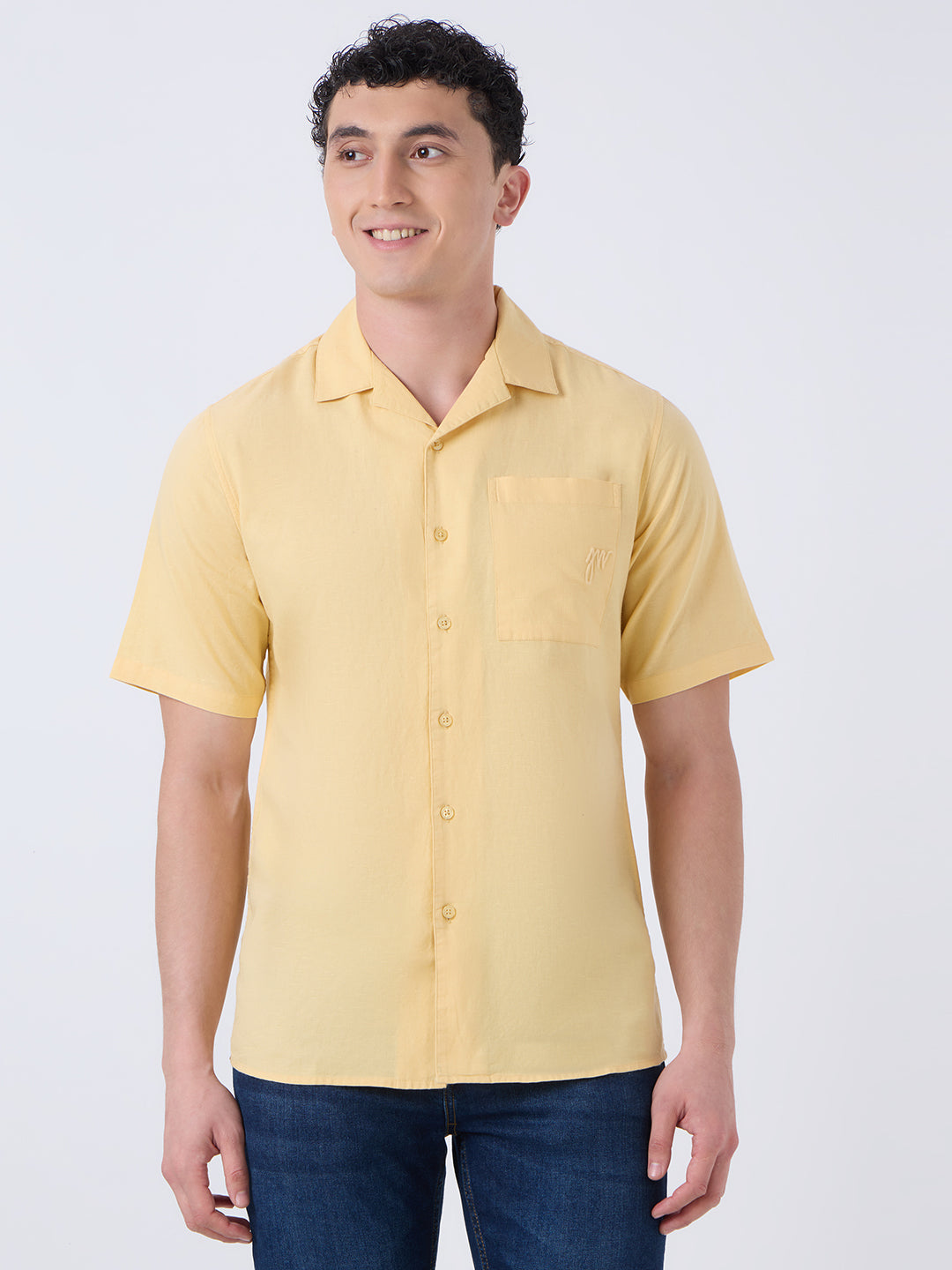 Santorini Half-Sleeves Linen Shirt - Yellow