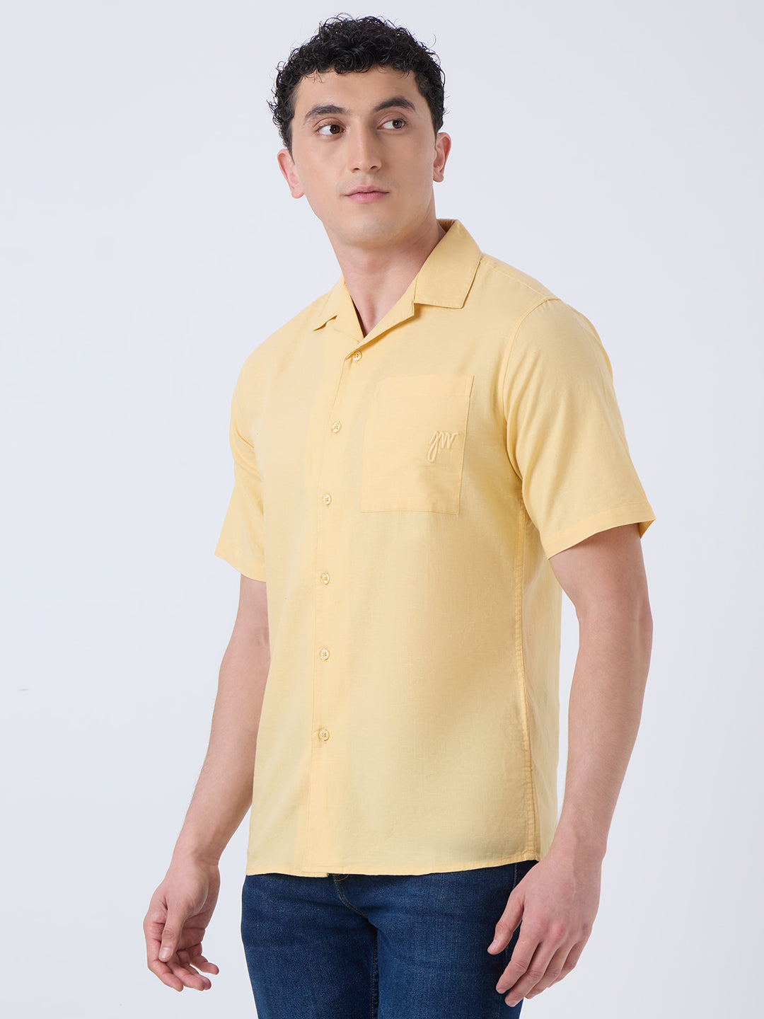 Santorini Half-Sleeves Linen Shirt - Yellow