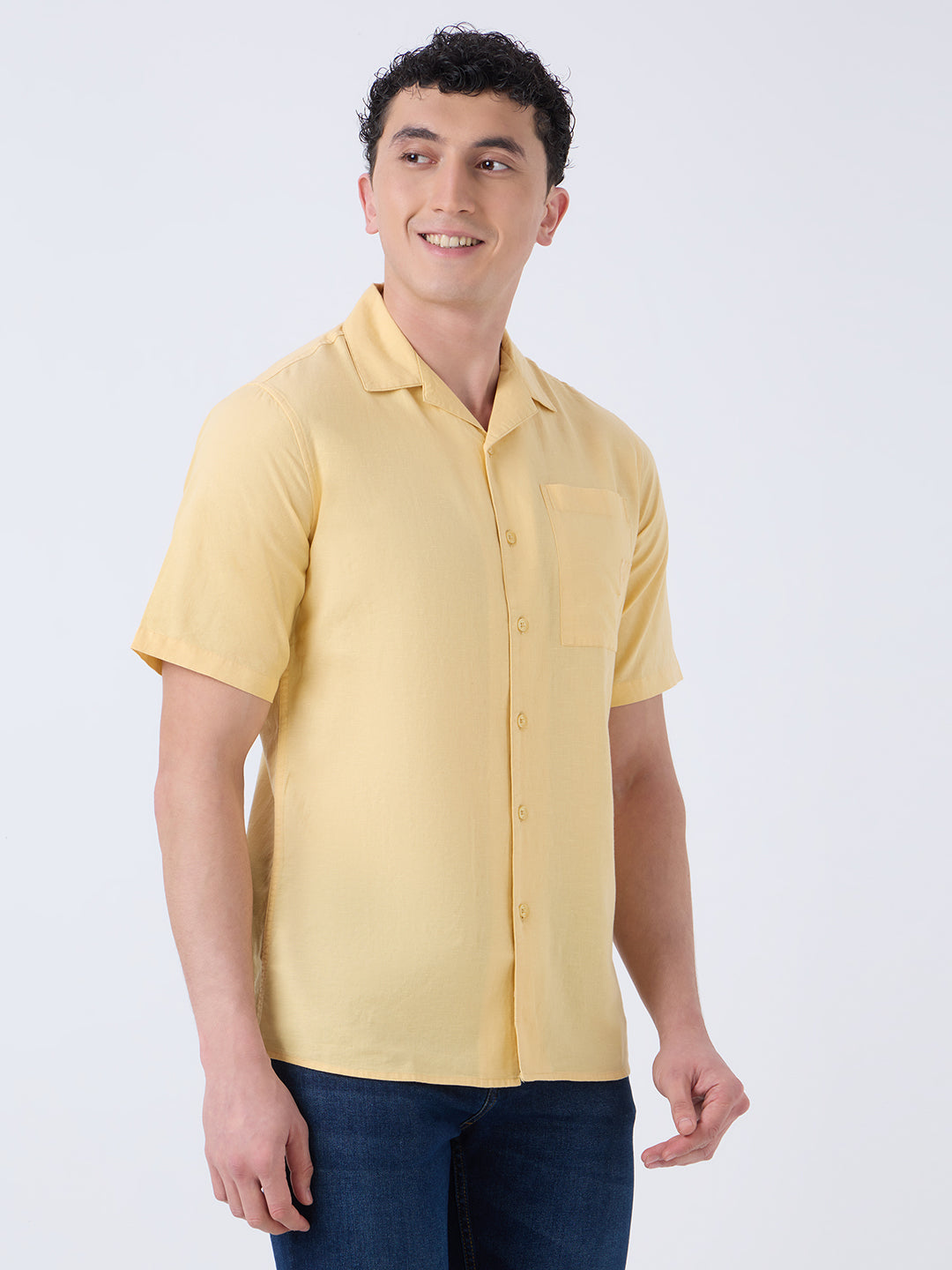 Santorini Half-Sleeves Linen Shirt - Yellow