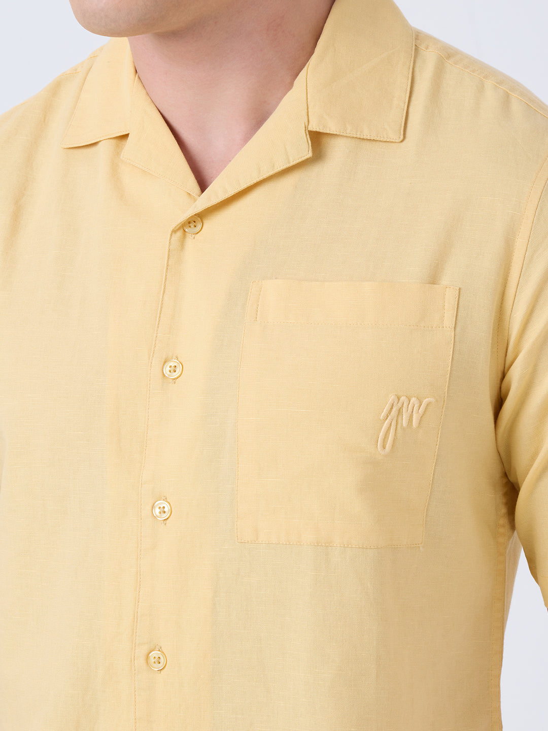 Santorini Half-Sleeves Linen Shirt - Yellow
