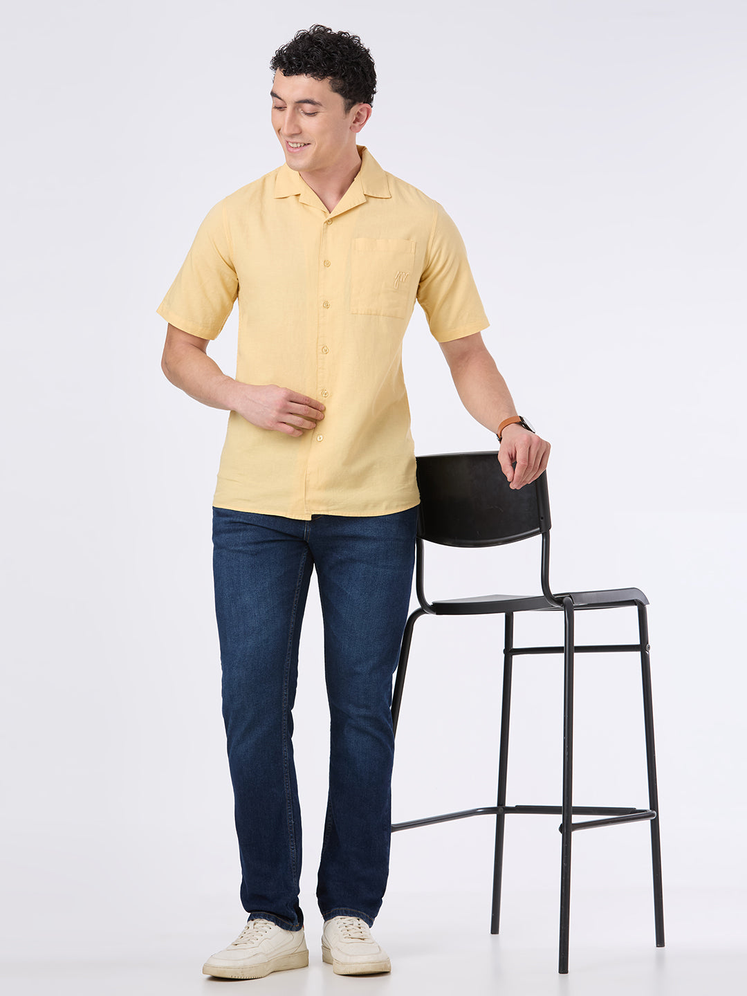 Santorini Half-Sleeves Linen Shirt - Yellow