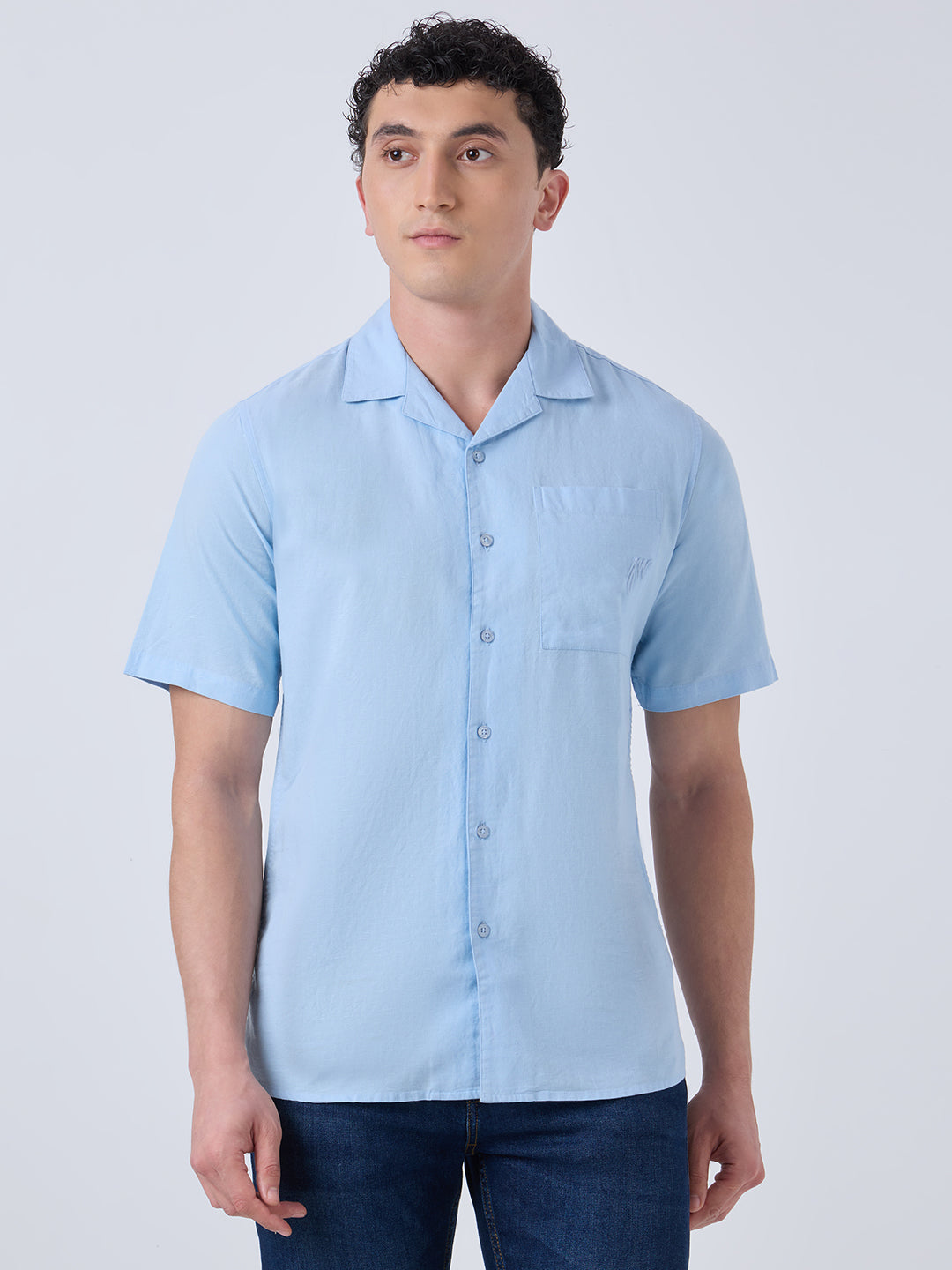 Santorini Half-Sleeves Linen Shirt - Sky Blue