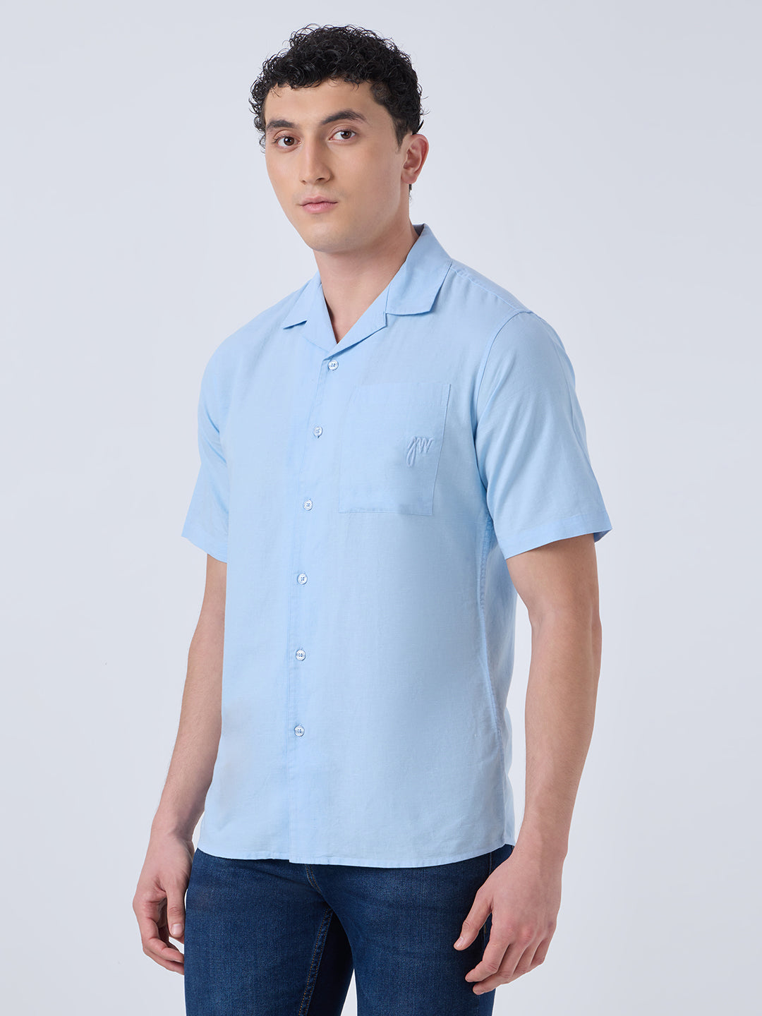 Santorini Half-Sleeves Linen Shirt - Sky Blue