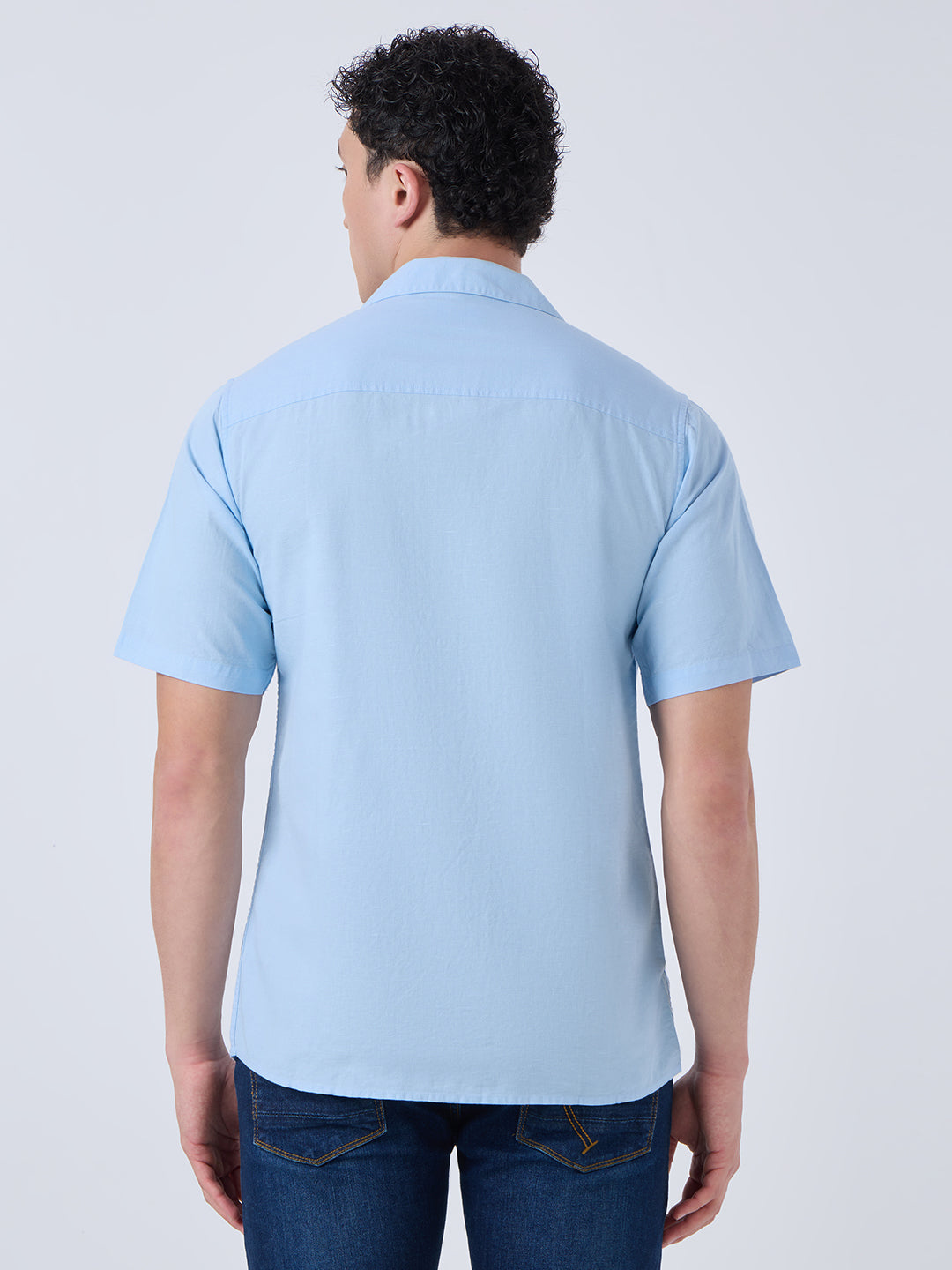 Santorini Half-Sleeves Linen Shirt - Sky Blue