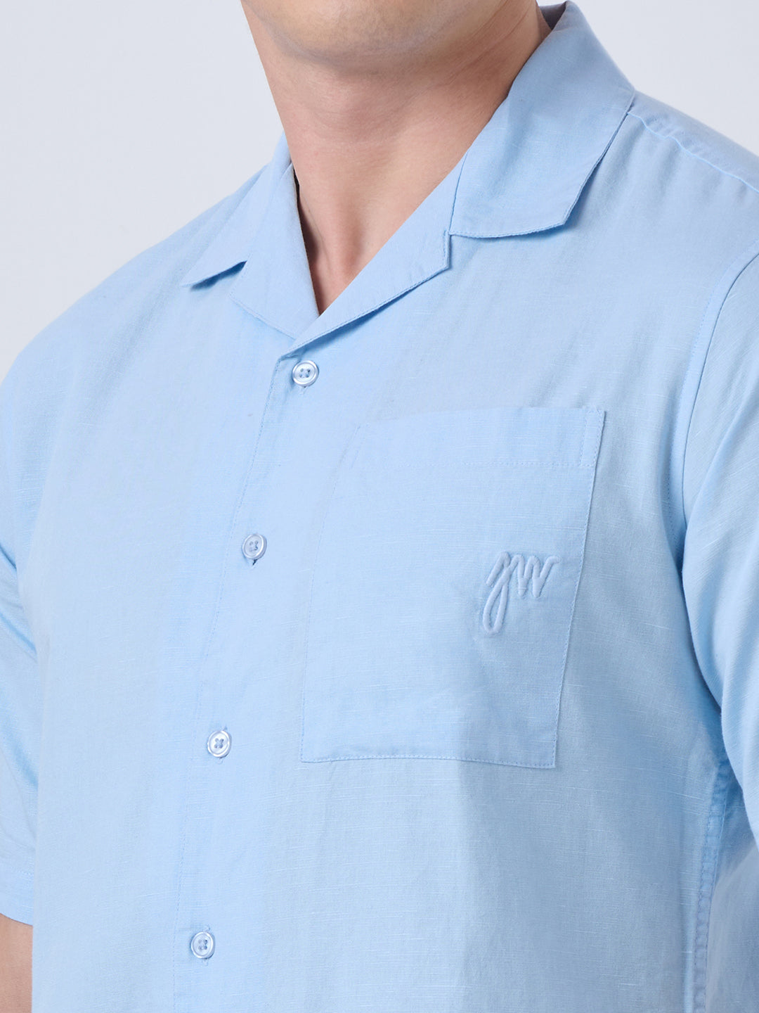 Santorini Half-Sleeves Linen Shirt - Sky Blue