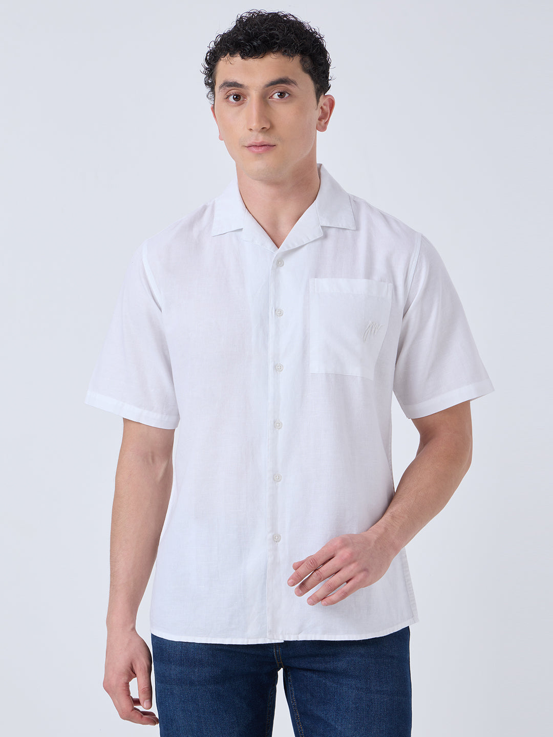 Santorini Half-Sleeves Linen Shirt - White