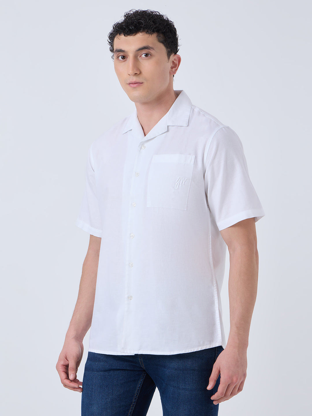 Santorini Half-Sleeves Linen Shirt - White