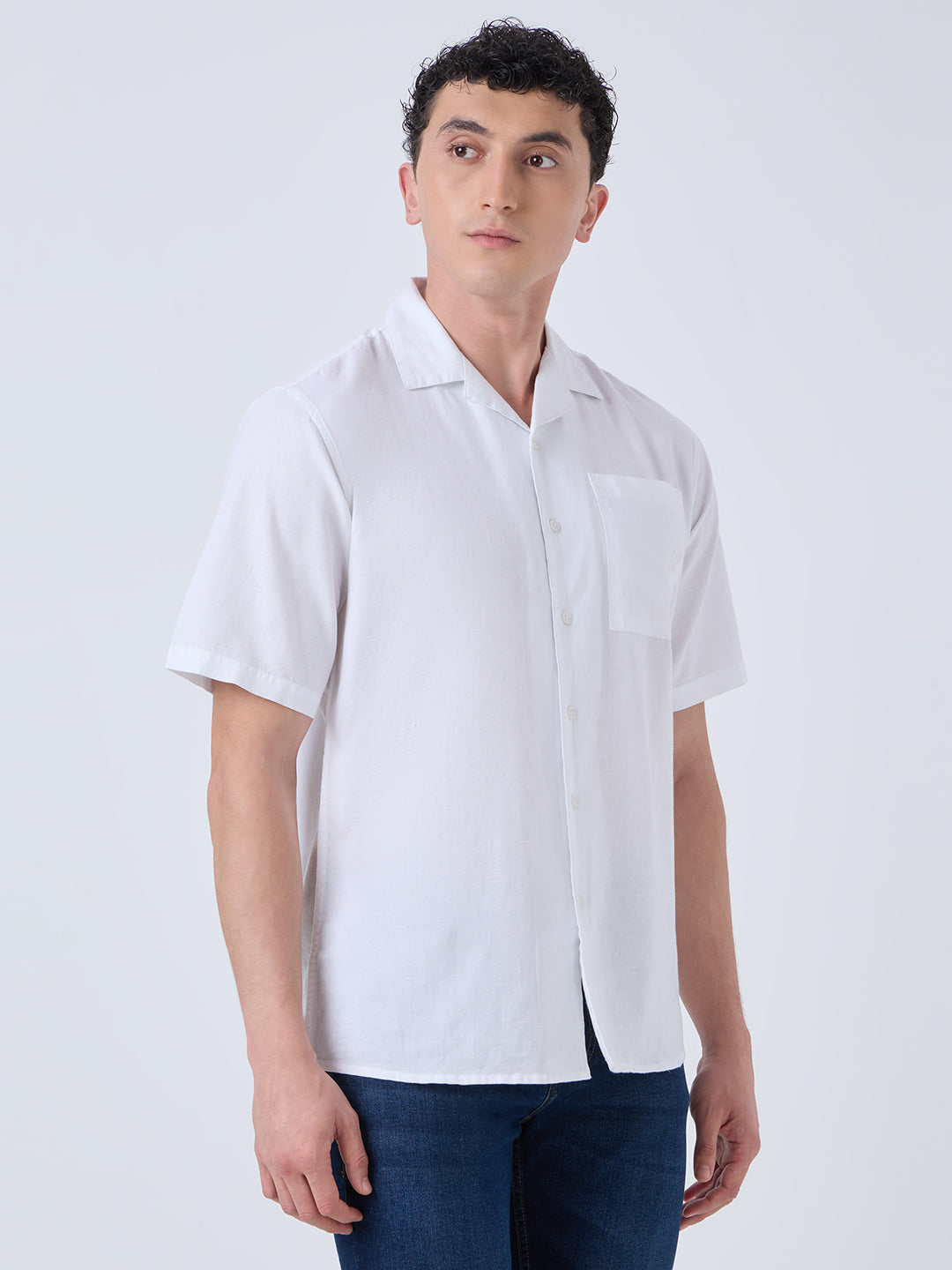 Santorini Half-Sleeves Linen Shirt - White