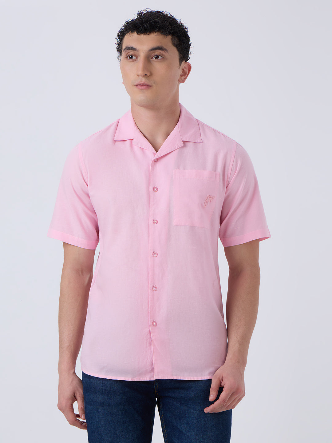 Santorini Half-Sleeves Linen Shirt- Pink