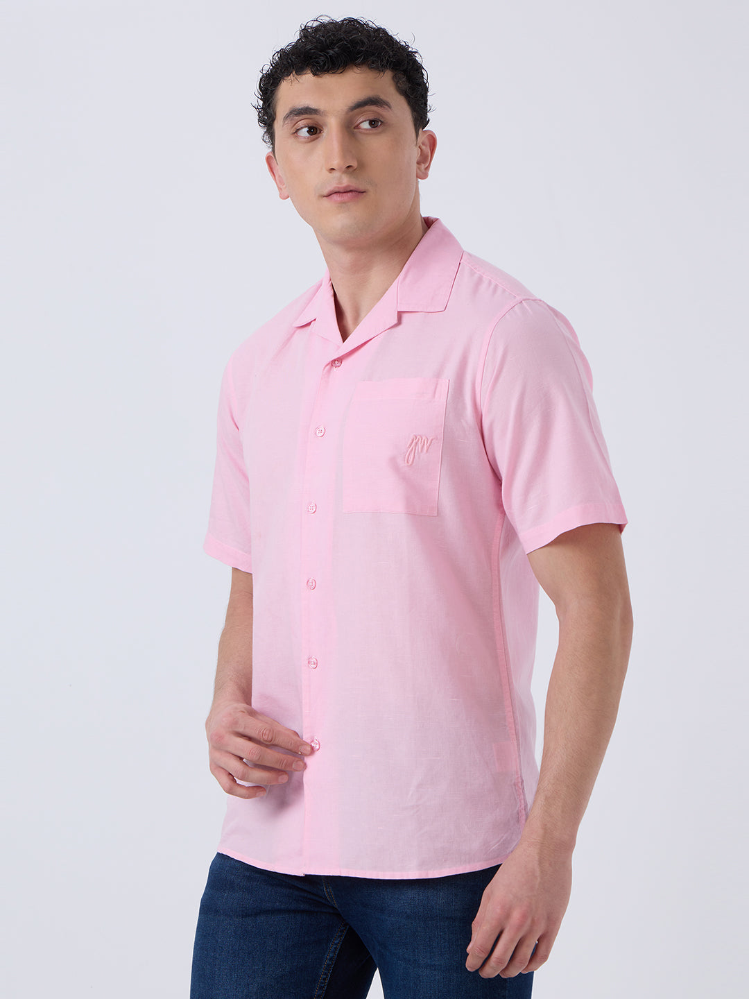 Santorini Half-Sleeves Linen Shirt- Pink